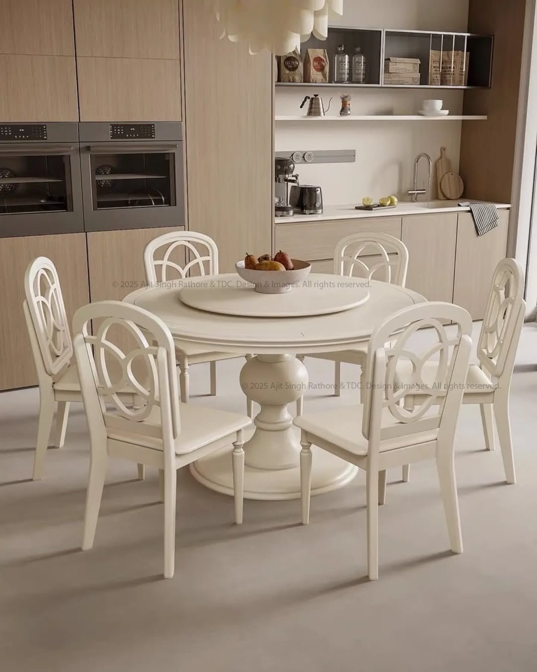 Decatur Classic White Round Dining Table and Chair Set with Lazy Susan