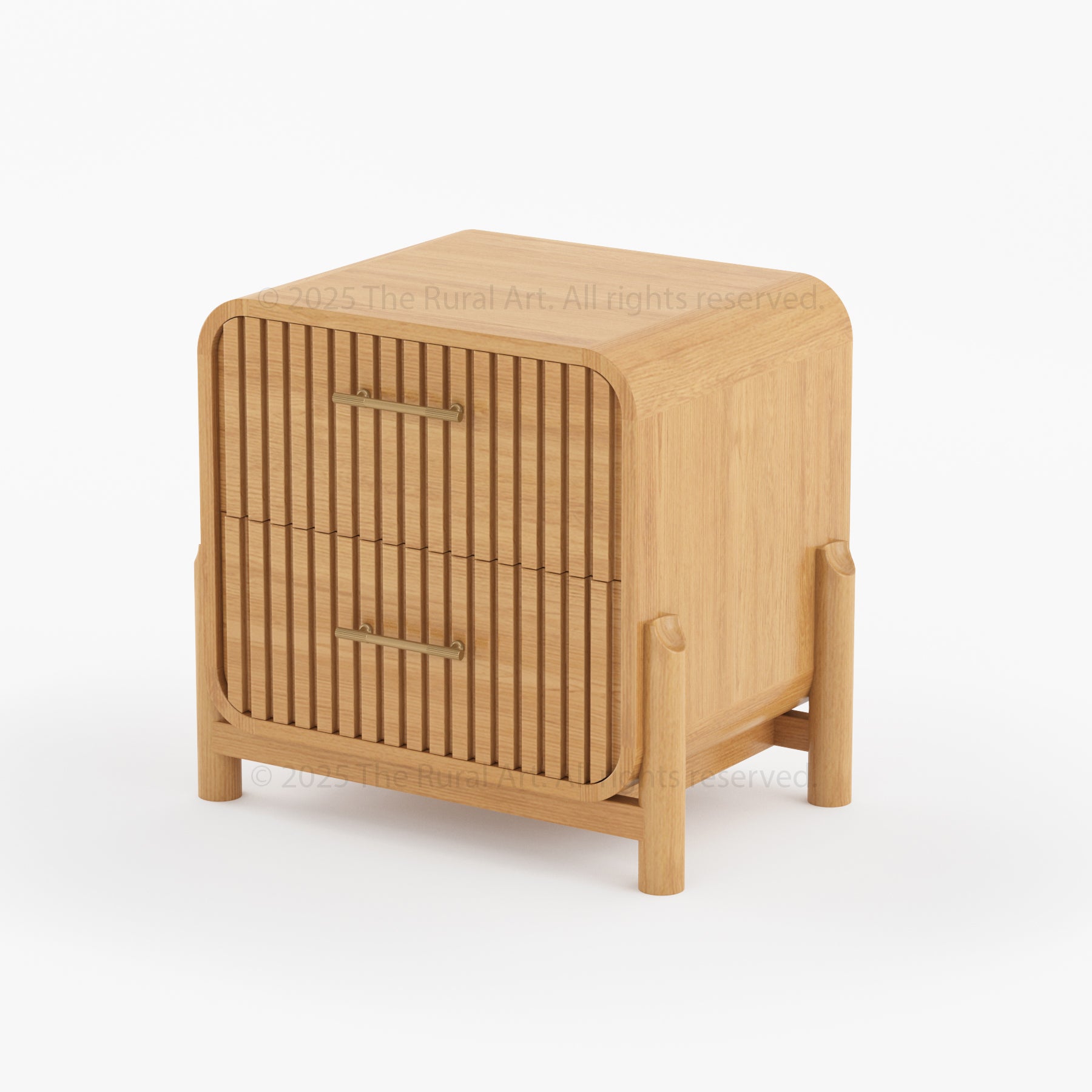 Lewes Fluted Wood Nightstand 2-Drawer Solid Wood Side Table with Sculpted Corners