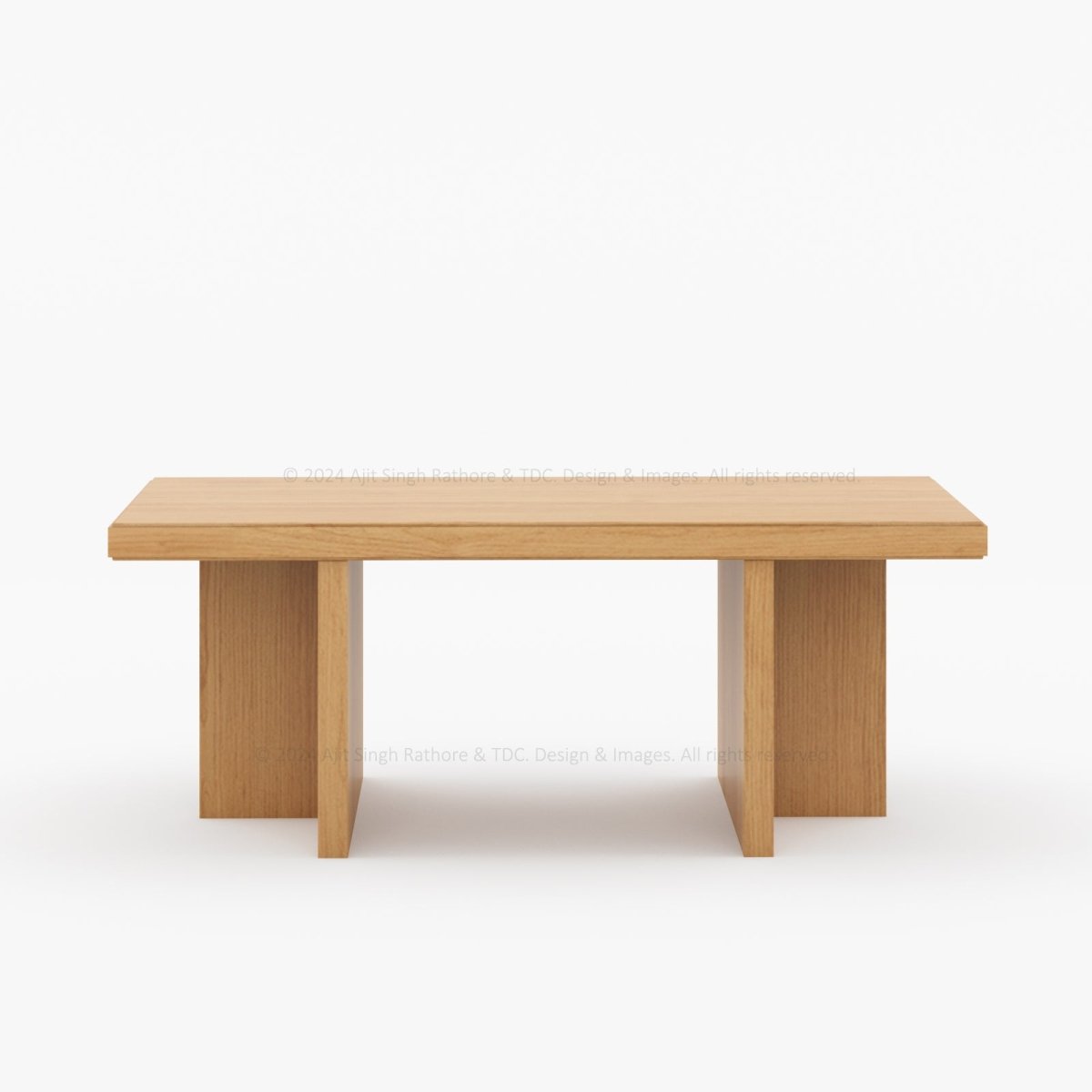 Marion Teak Wood Rectangular Coffee Table with T-Shaped Pedestal Legs