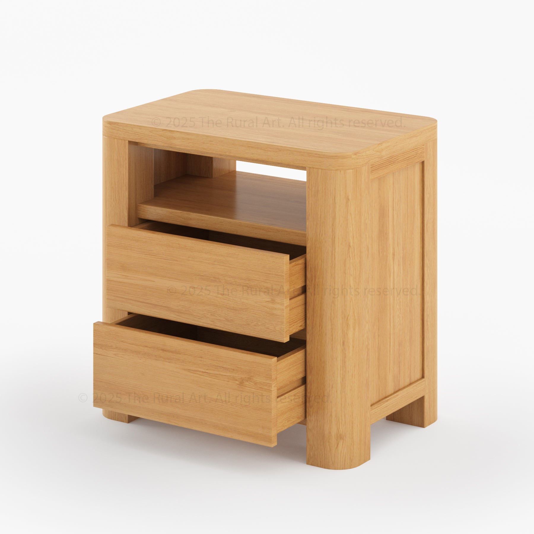 Levittown Solid Wood Nightstand with Open Shelf and 2 Drawers | Modern Bedside Table