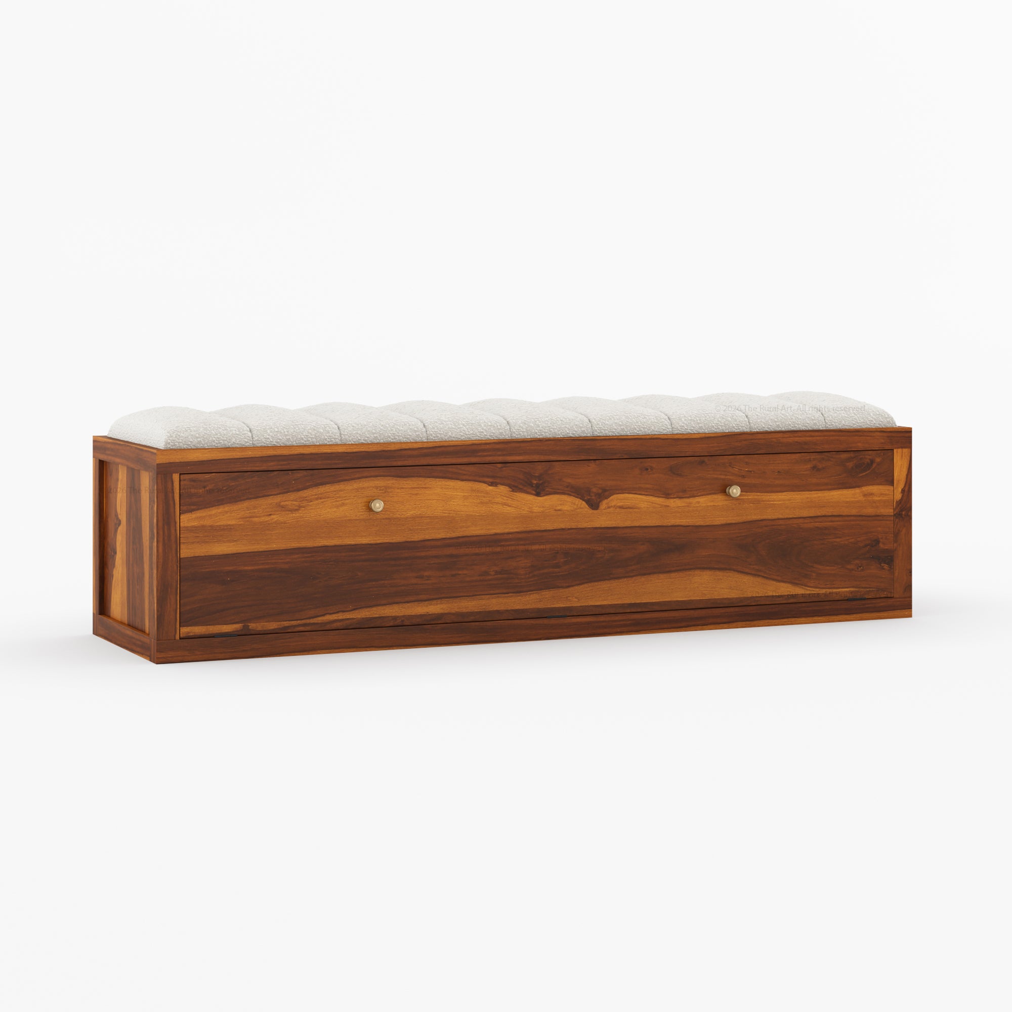 Seward Solid Wood Storage Bench with Boucle Upholstered Seat