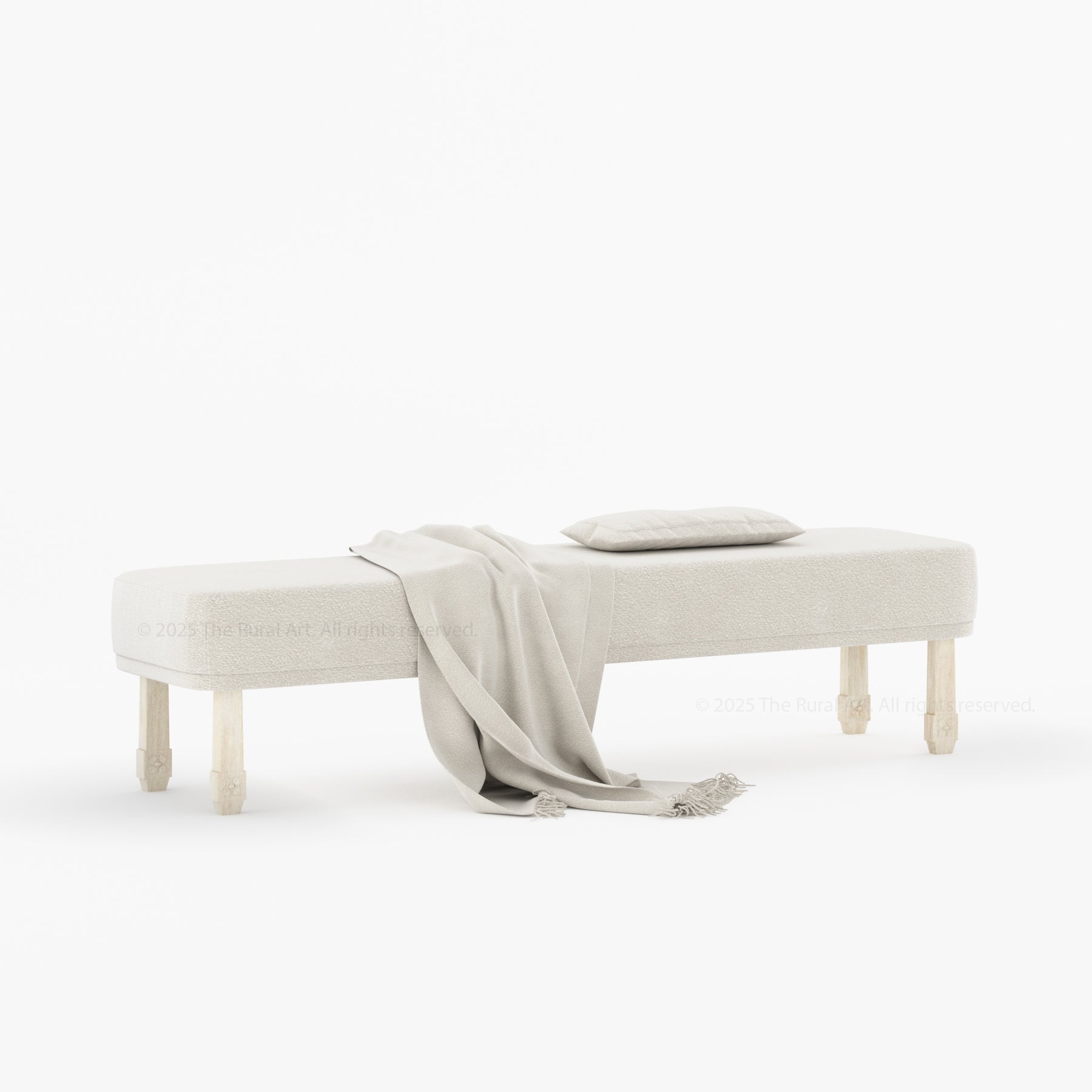 Dothan Boucle Upholstered Bedside Bench with Carved Solid Wood Legs