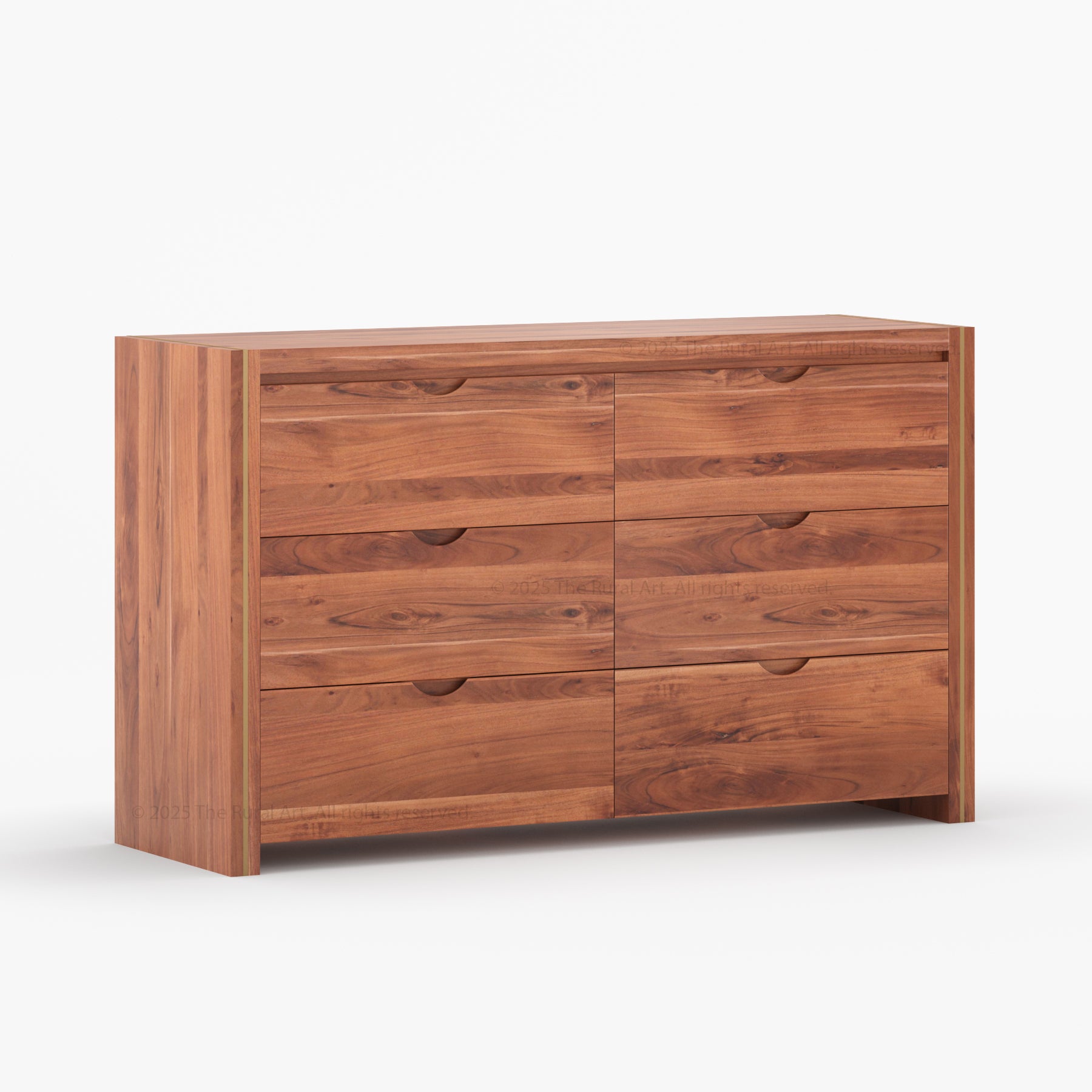 Branson Solid Wood Tall Dresser with Brass Inlay Accents