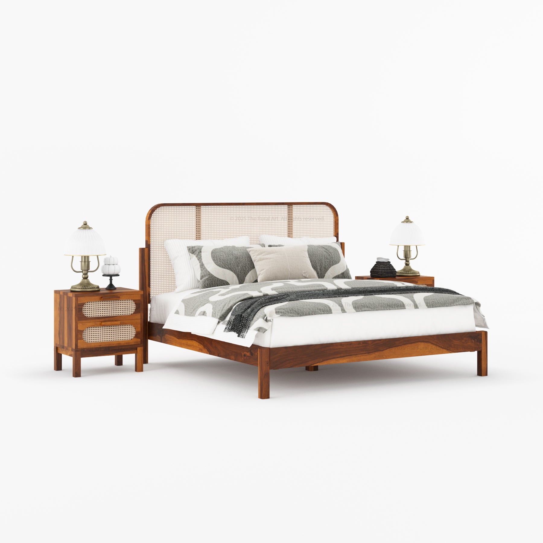 Davis Solid Wood Platform Bed with Cane Headboard