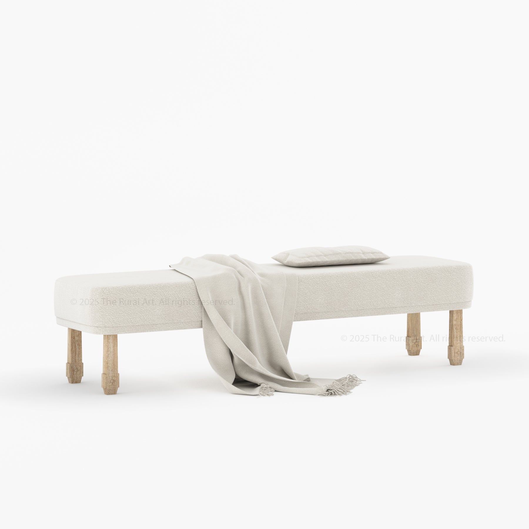 Dothan Boucle Upholstered Bedside Bench with Carved Solid Wood Legs