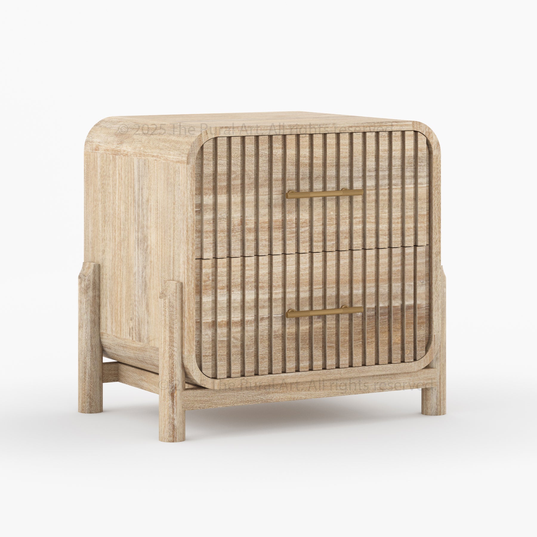 Lewes Fluted Wood Nightstand 2-Drawer Solid Wood Side Table with Sculpted Corners