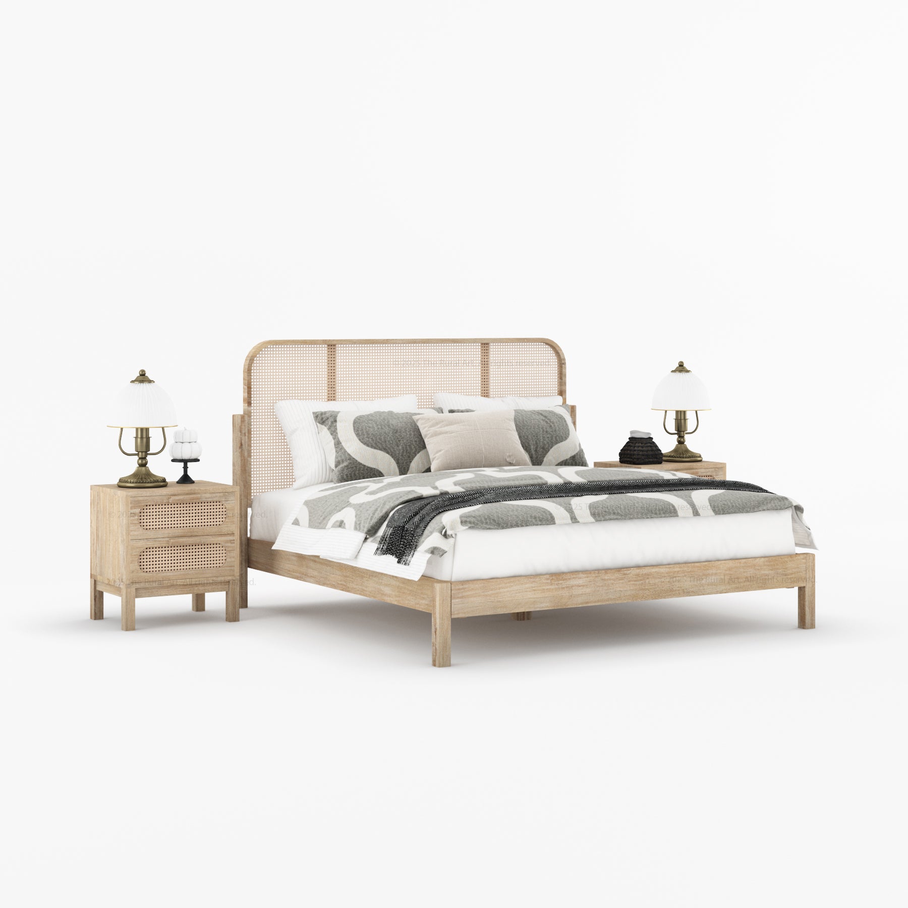 Davis Solid Wood Platform Bed with Cane Headboard