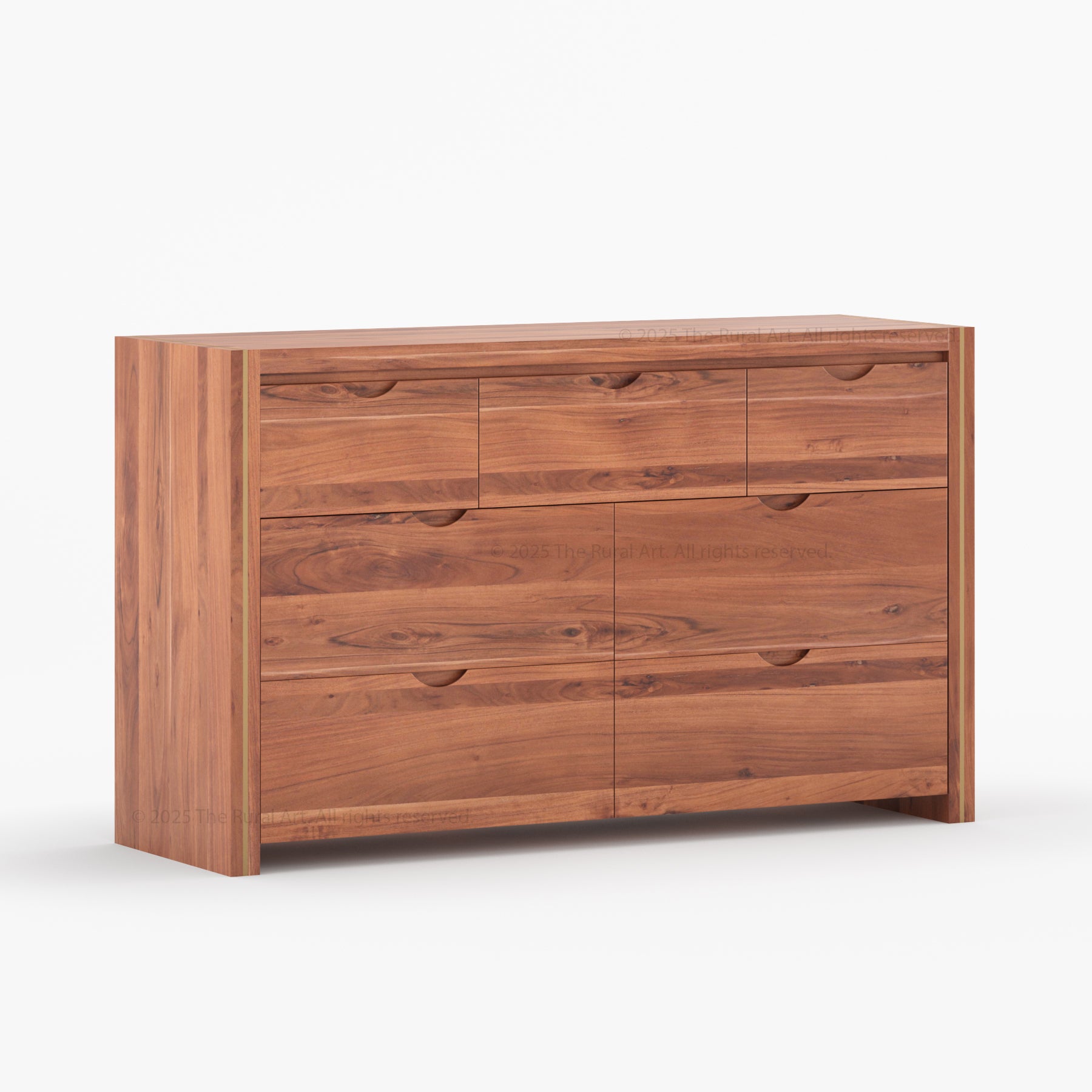 Branson Solid Wood Tall Dresser with Brass Inlay Accents