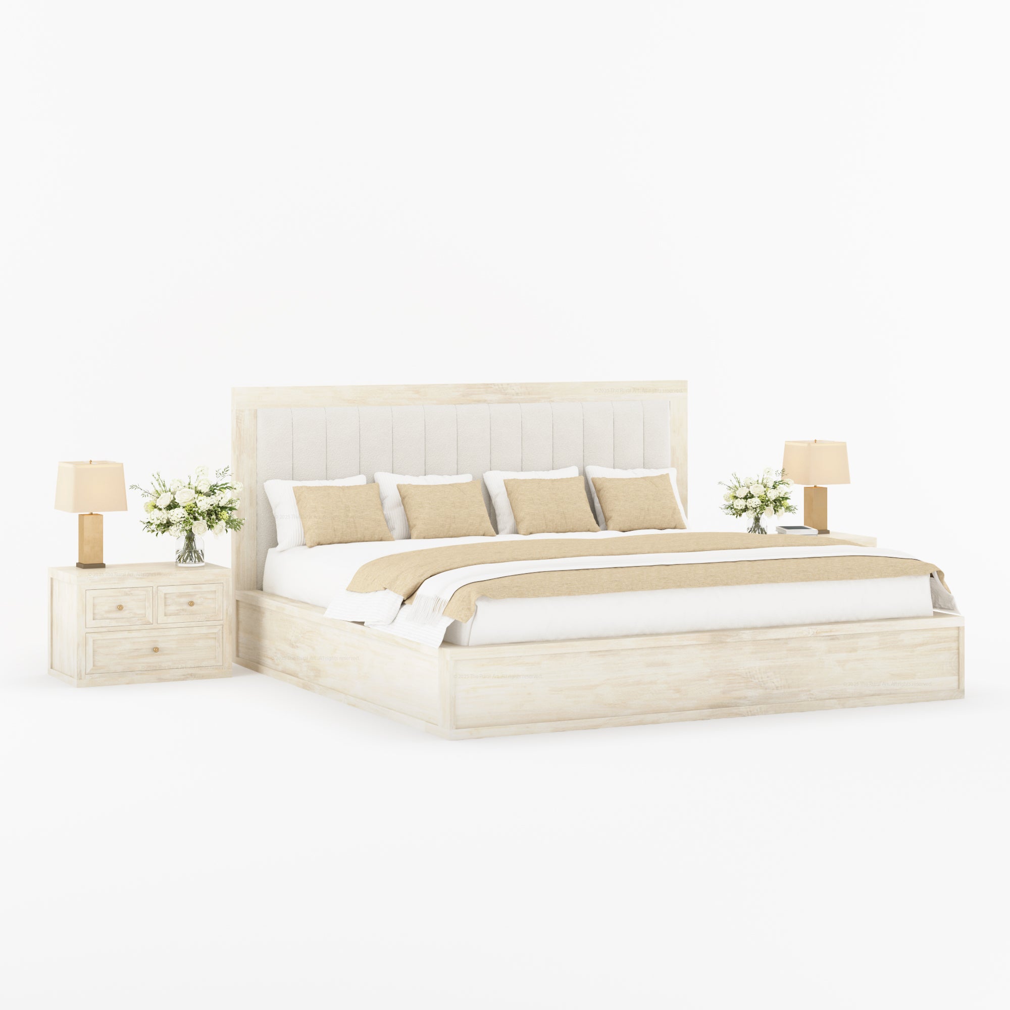 Seward Solid Wood Platform Bed with Boucle Upholstered Headboard
