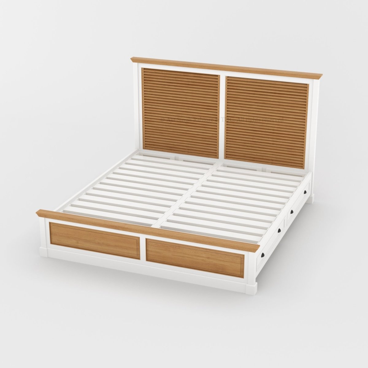 Sylacauga Dual-Tone Shutter Slatted Platform Bed with Storage Drawers