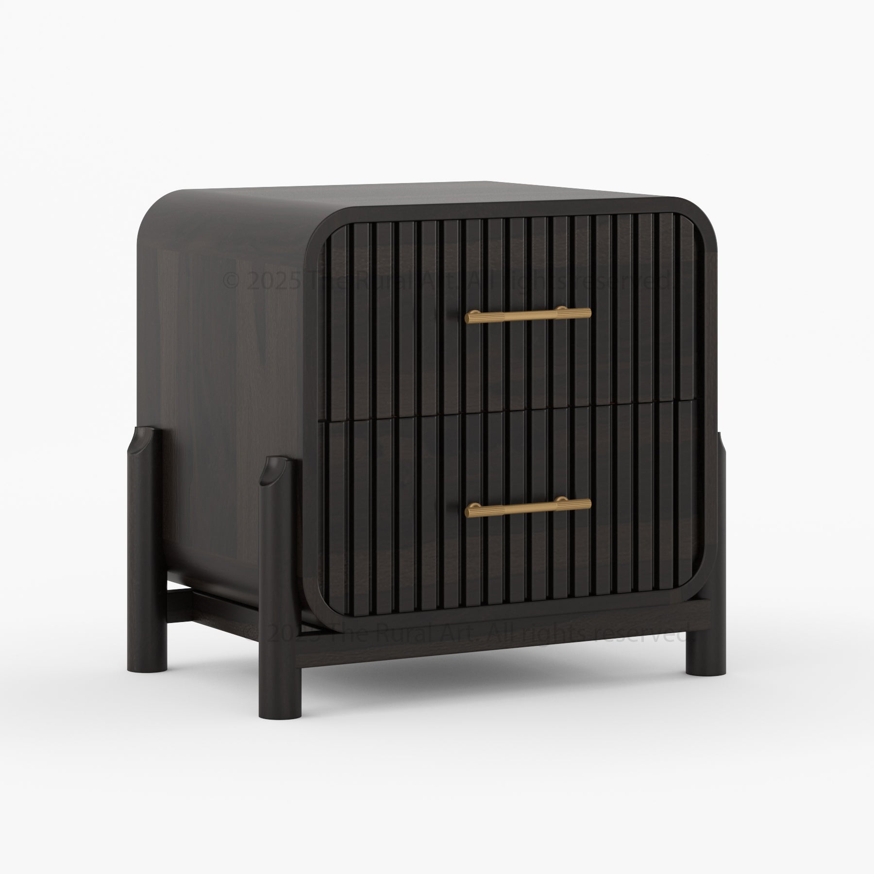 Lewes Fluted Wood Nightstand 2-Drawer Solid Wood Side Table with Sculpted Corners