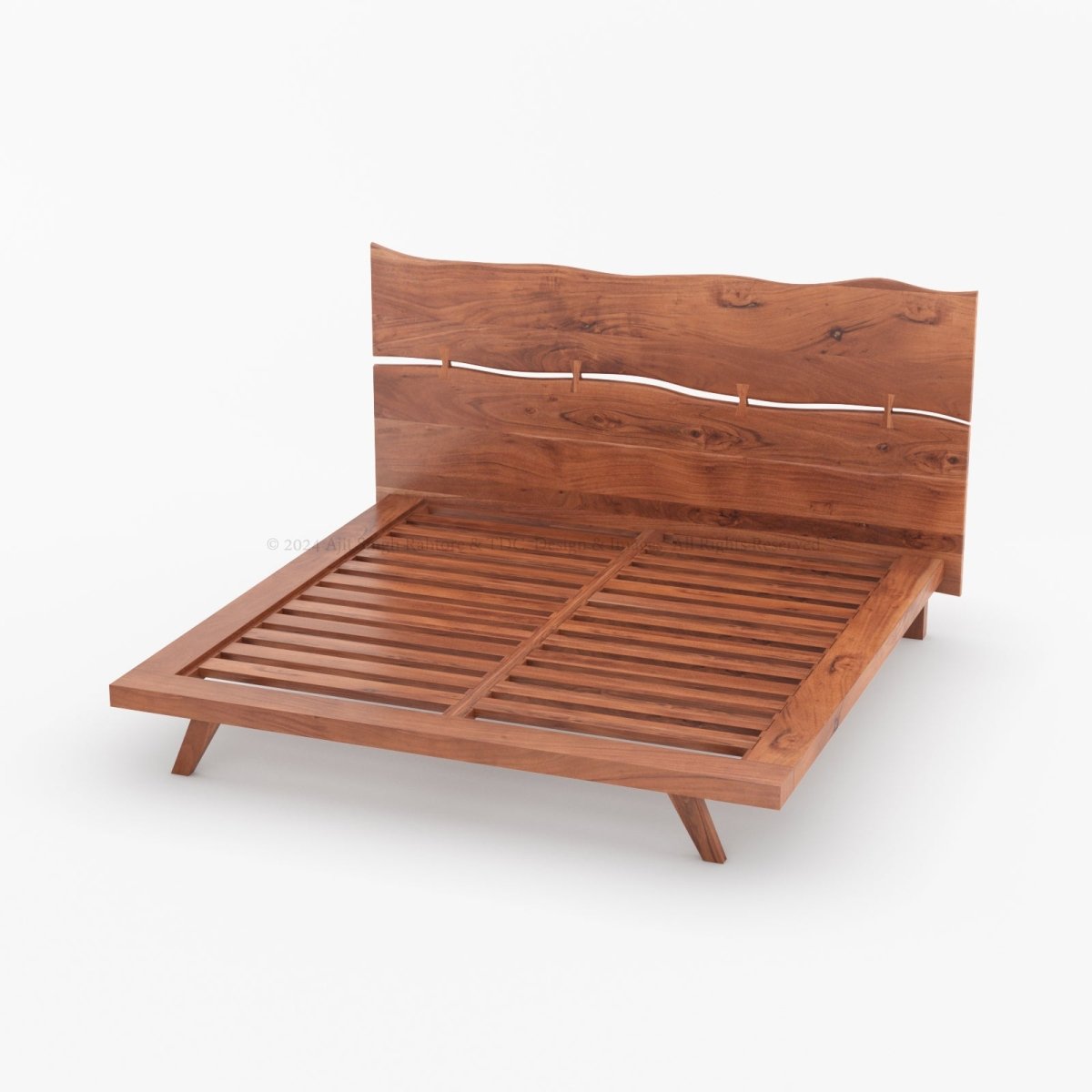 Live Edge Acacia Wood Platform Bed with Headboard & Slats