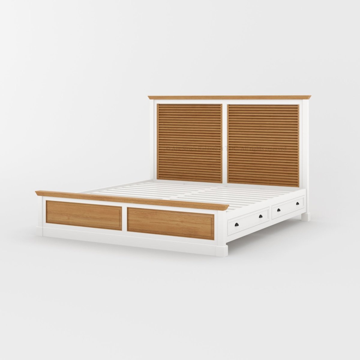 Sylacauga Dual-Tone Shutter Slatted Platform Bed with Storage Drawers