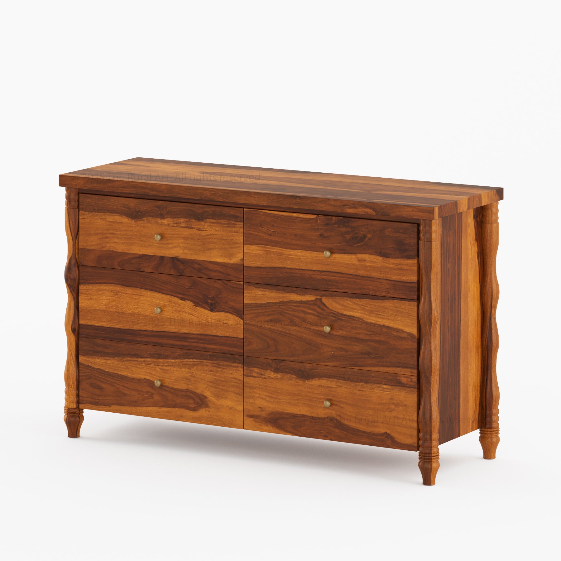 Jasper Solid Wood Dresser with Turned Legs & Brass Knobs