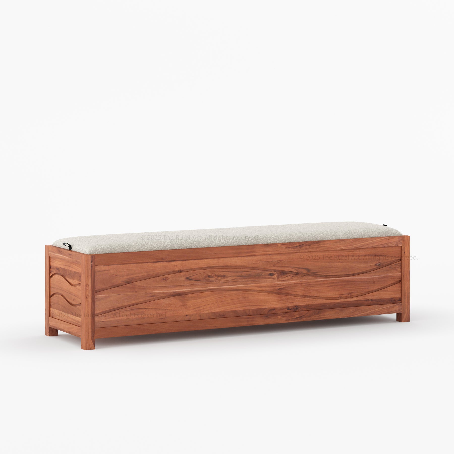Seabrook Solid Wood Upholstered Bench with Wave-Carved Panel