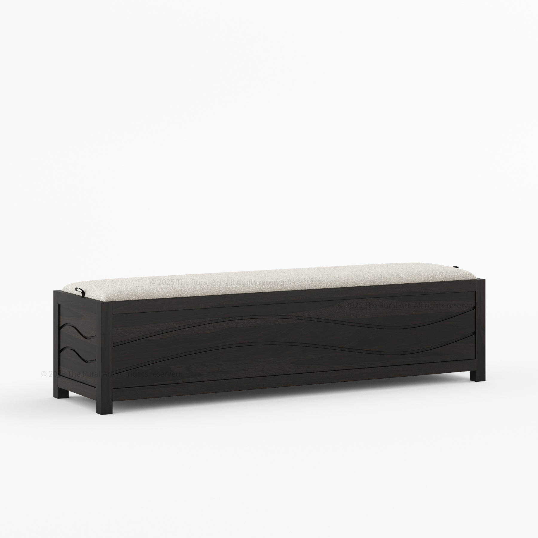 Seabrook Solid Wood Upholstered Bench with Wave-Carved Panel