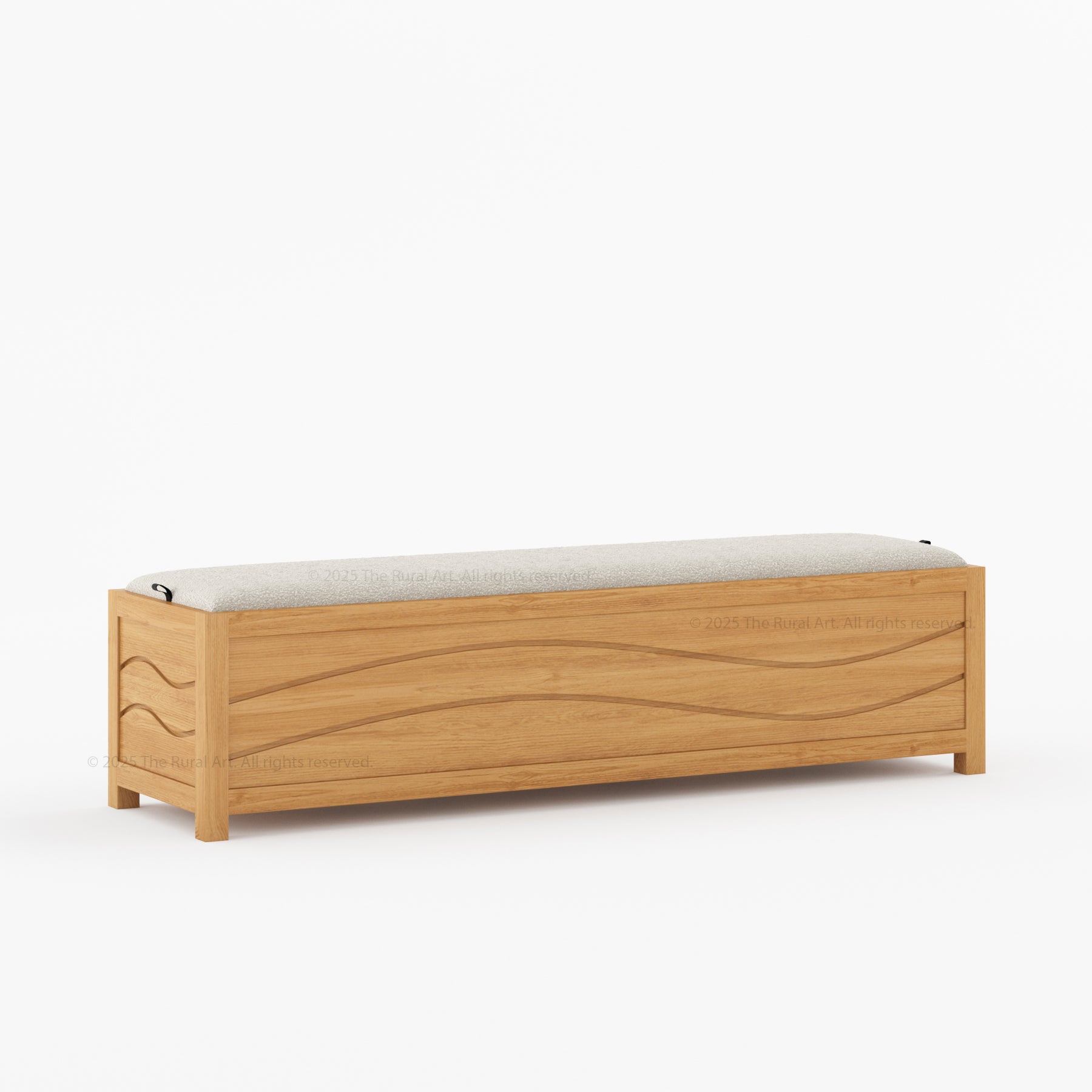 Seabrook Solid Wood Upholstered Bench with Wave-Carved Panel