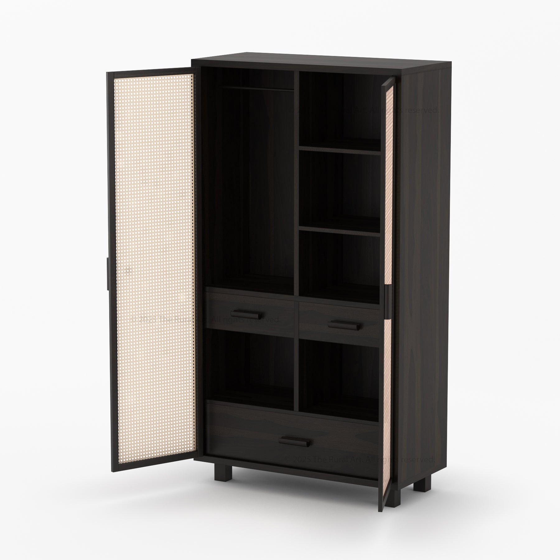 Davis Solid Wood Cane Wardrobe Armoire Cabinet