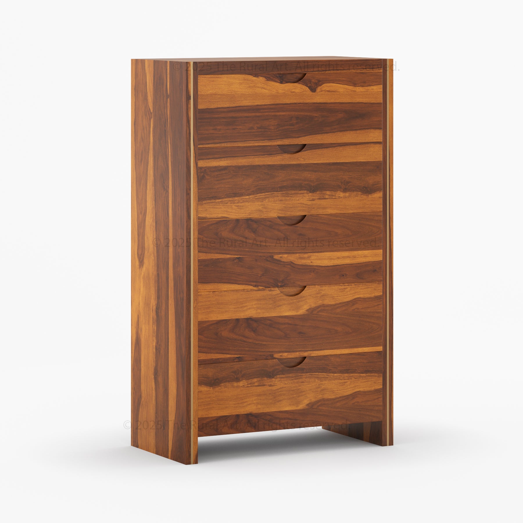 Branson Solid Wood Tall Dresser with Brass Inlay Accents