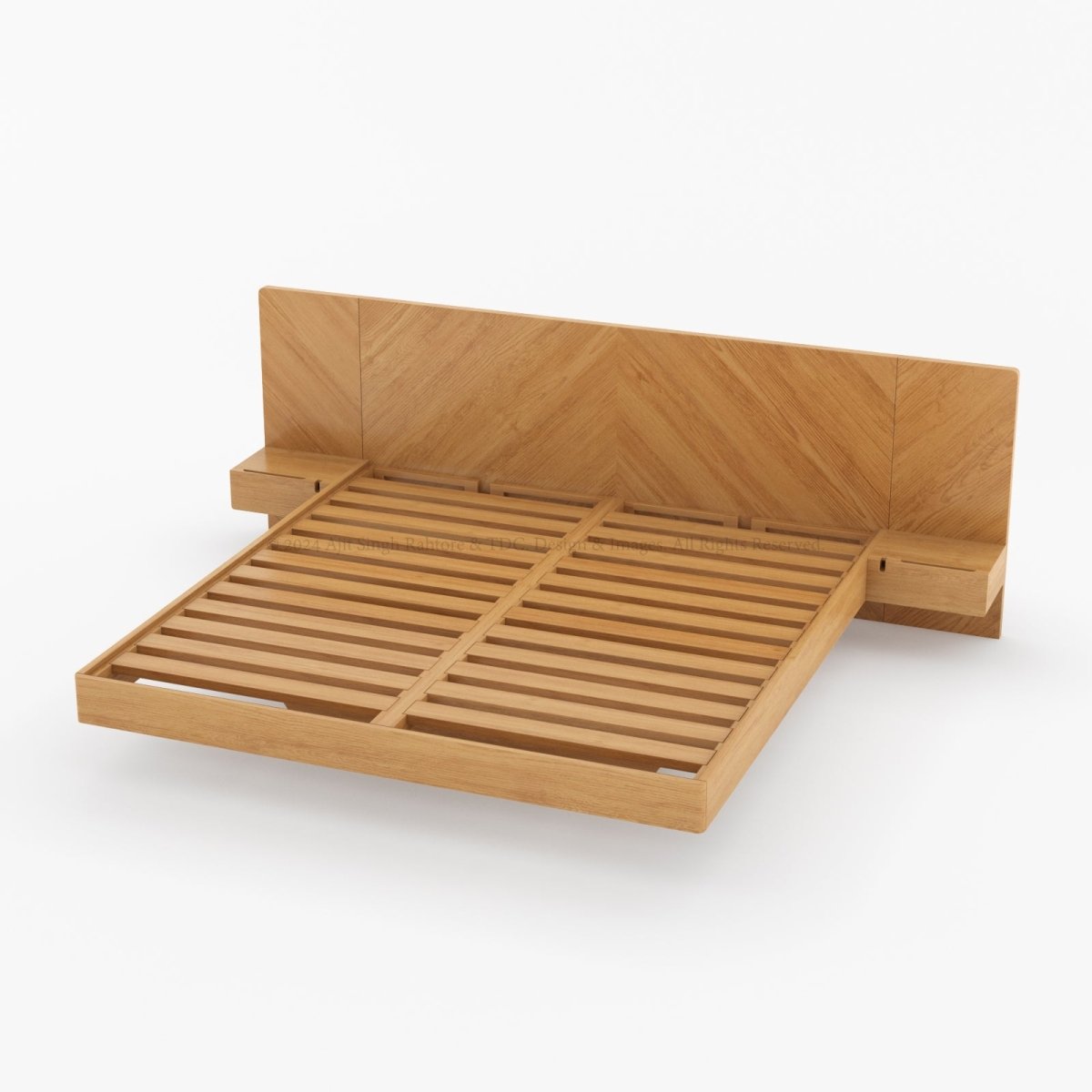 Hollywood Teakwood Floating Bed with End Tables