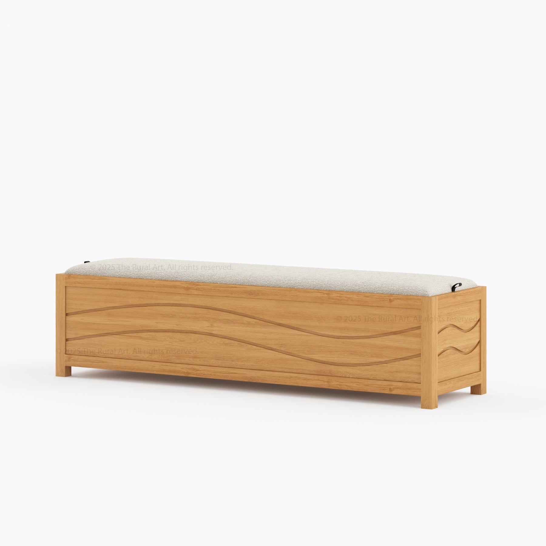 Seabrook Solid Wood Upholstered Bench with Wave-Carved Panel