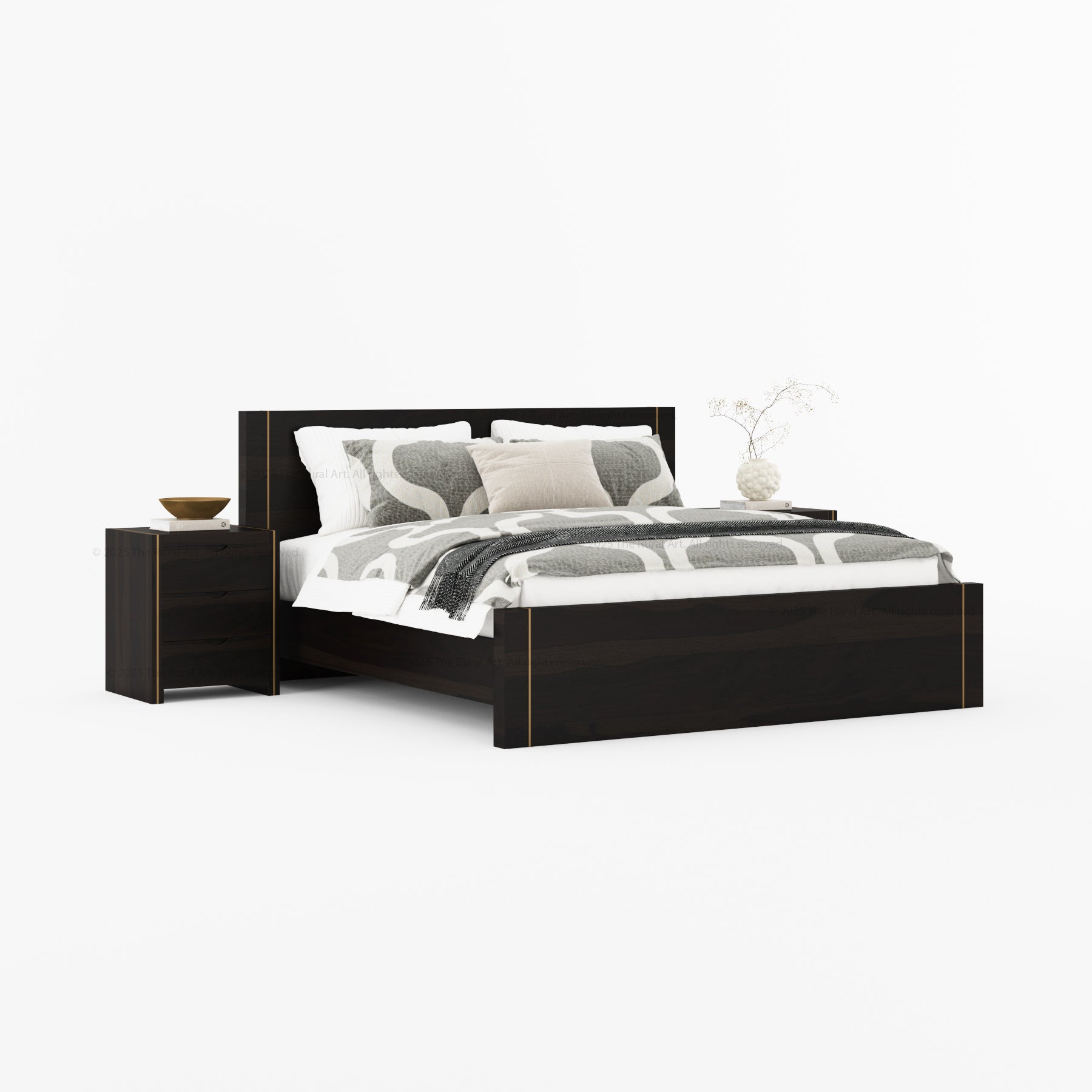 Branson Solid Wood Platform Bed with Subtle Brass Inlay