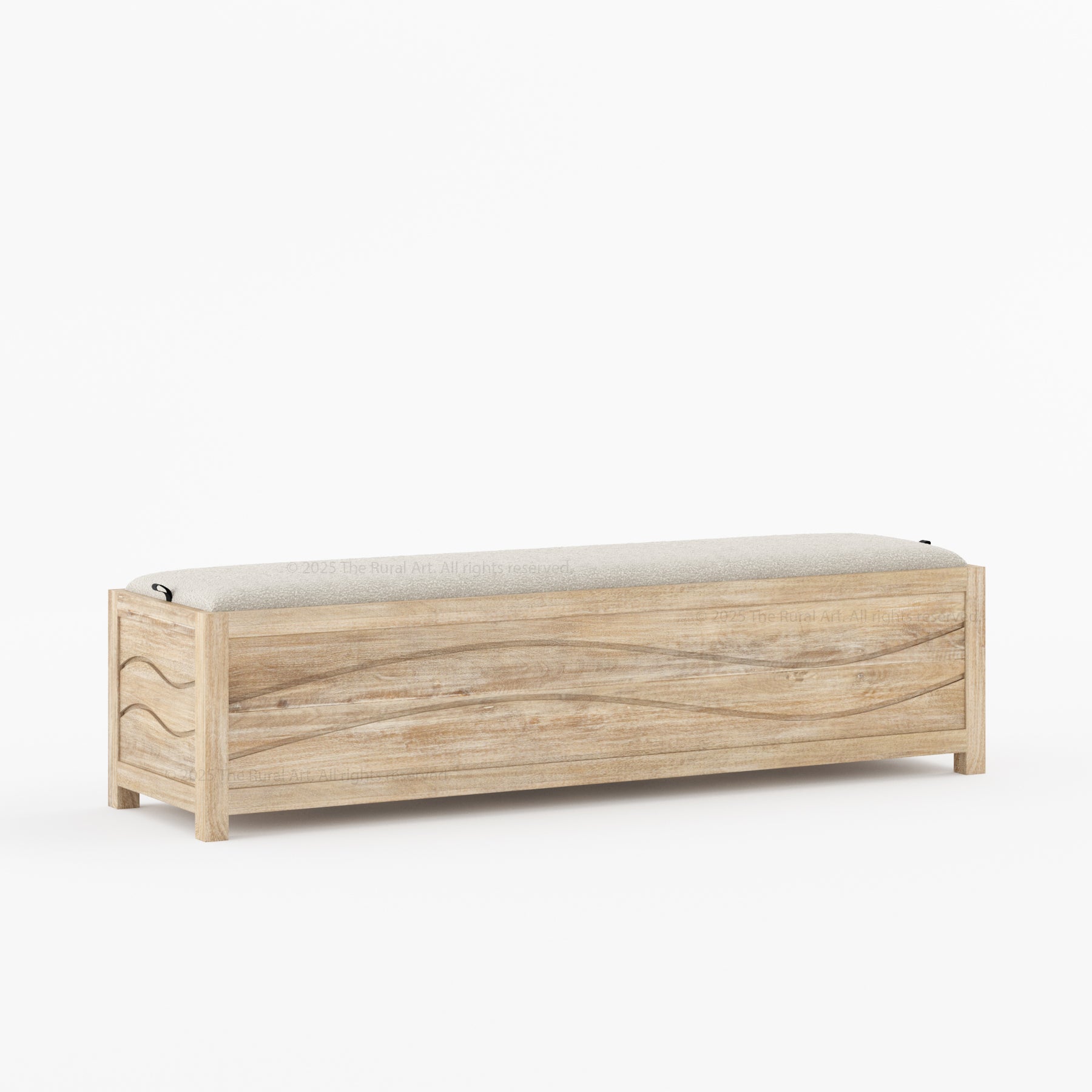 Seabrook Solid Wood Upholstered Bench with Wave-Carved Panel