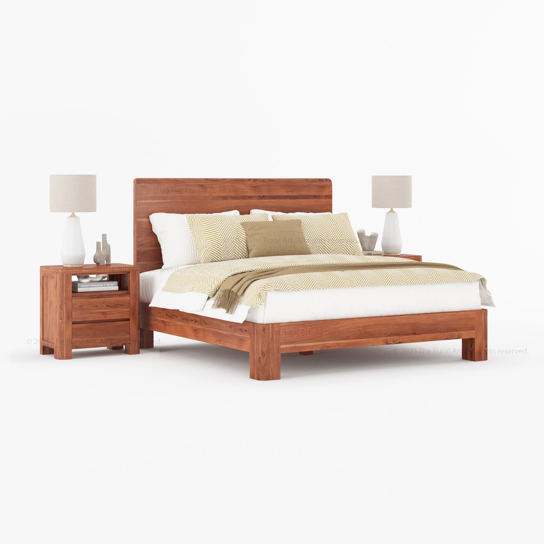 Levittown Real Solid Wood Platform Bed Minimalist Japandi Style