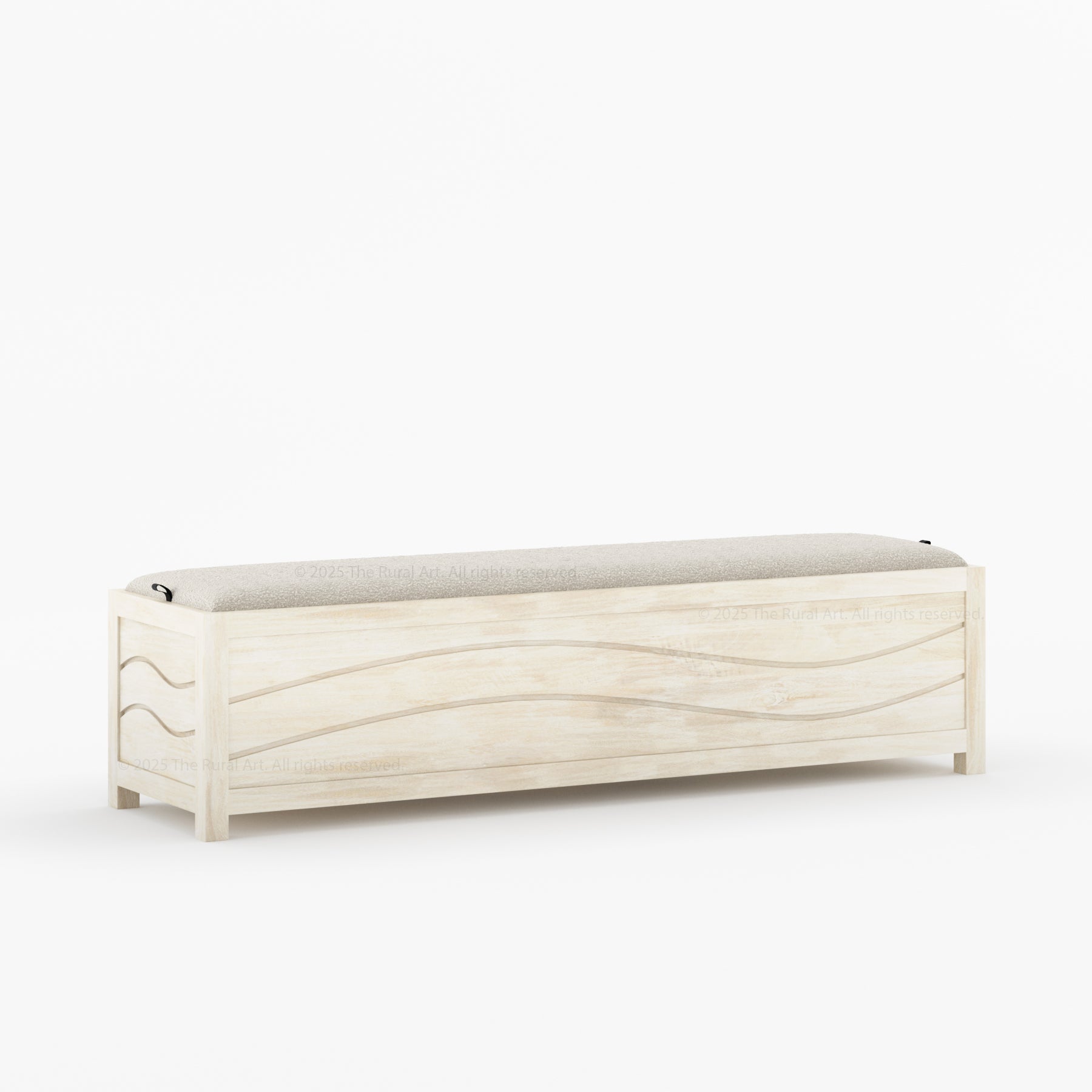 Seabrook Solid Wood Upholstered Bench with Wave-Carved Panel