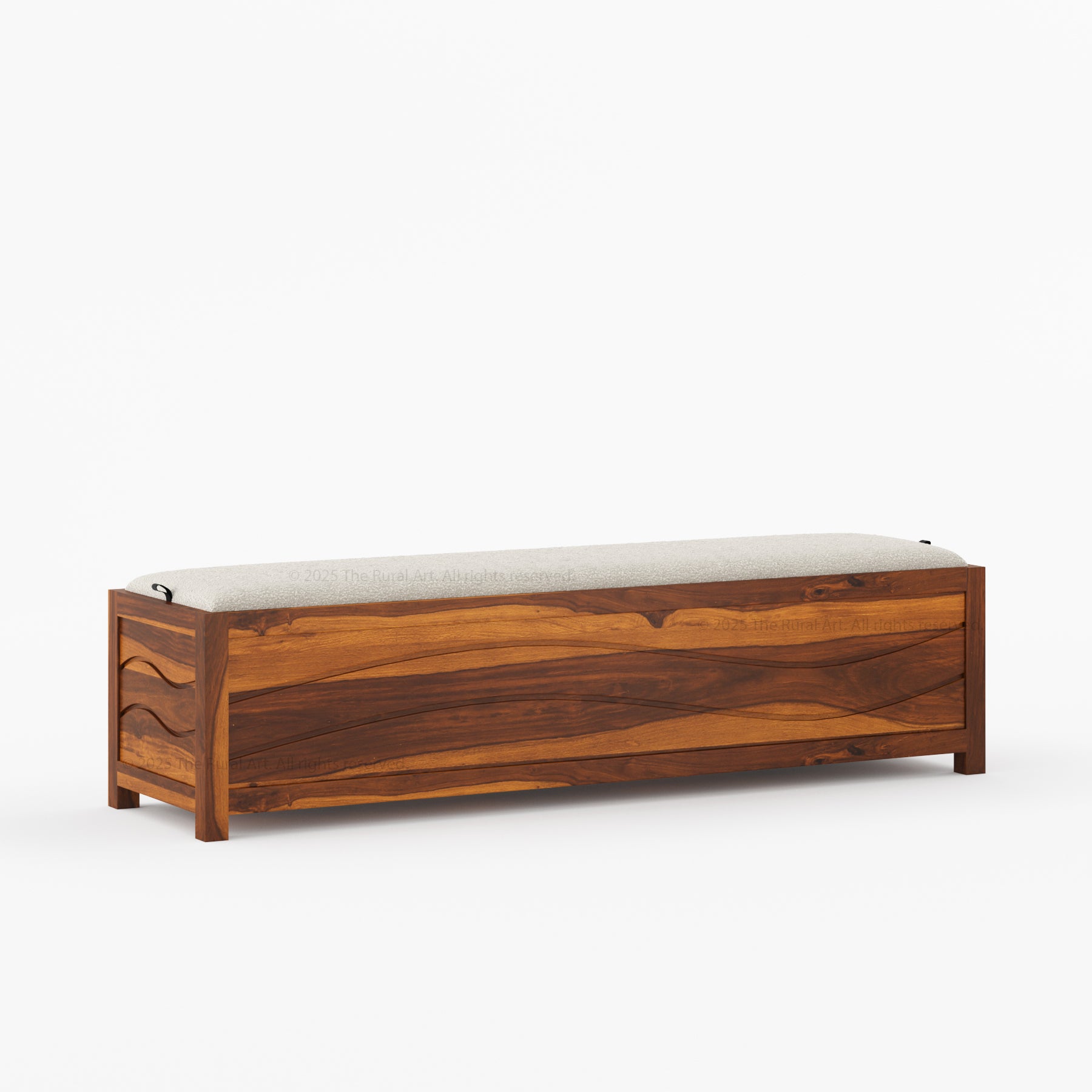Seabrook Solid Wood Upholstered Bench with Wave-Carved Panel