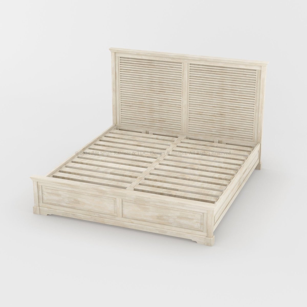 Costa Mesa Solid Wood Platform Bed Louvered Slatted Headboard