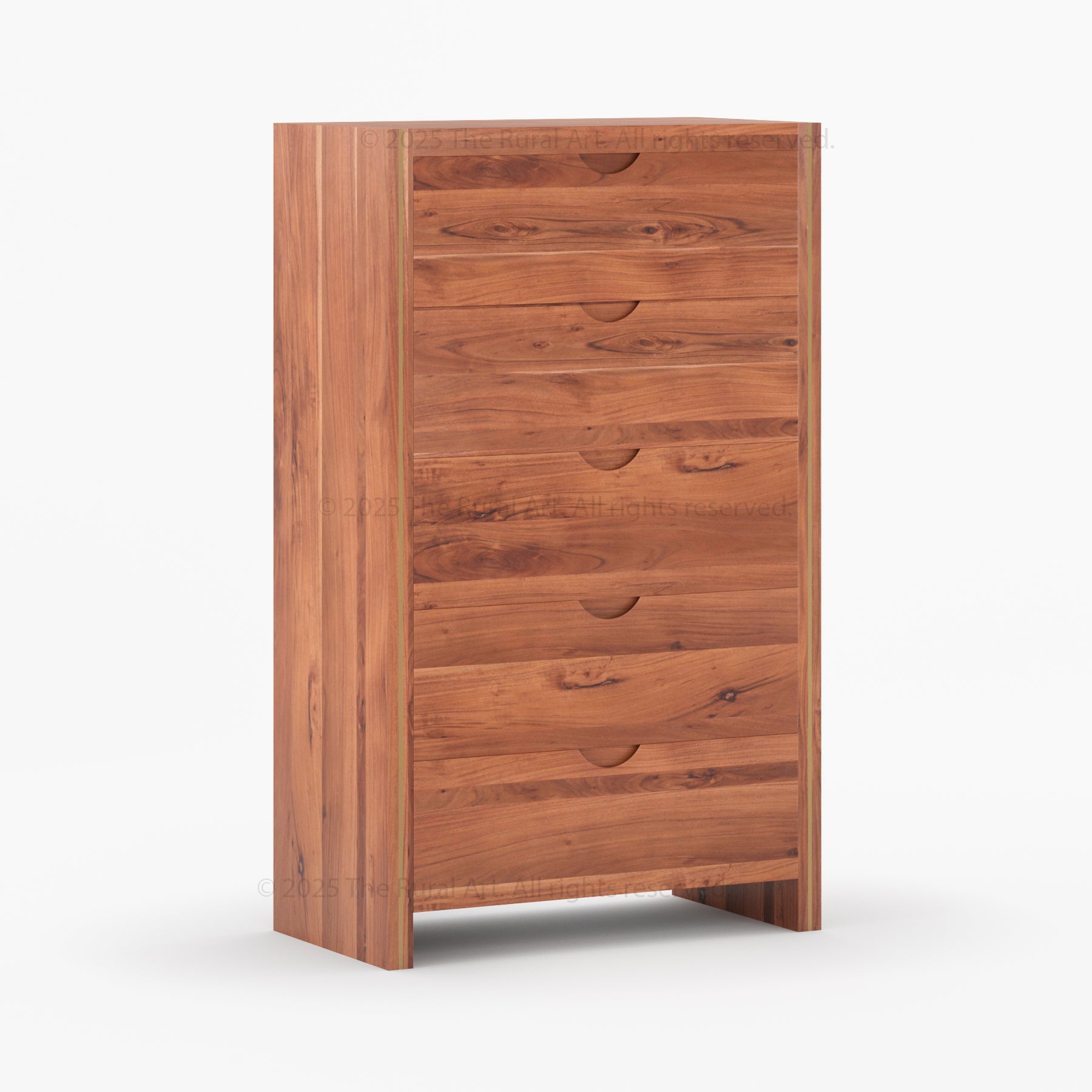 Branson Solid Wood Tall Dresser with Brass Inlay Accents