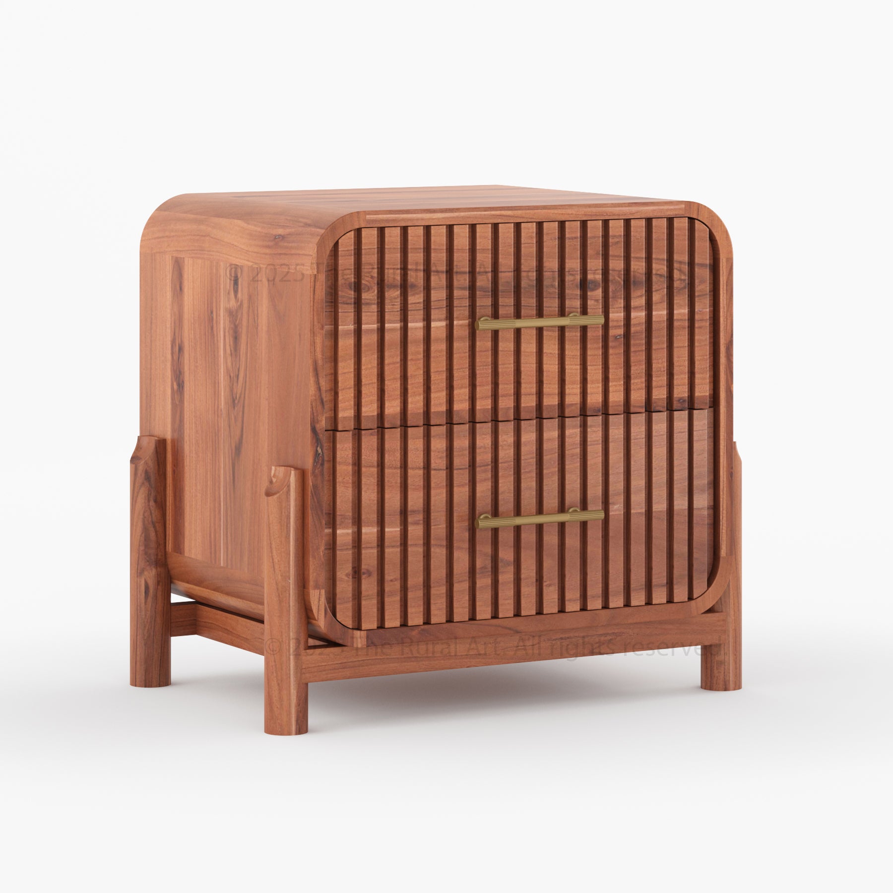 Lewes Fluted Wood Nightstand 2-Drawer Solid Wood Side Table with Sculpted Corners