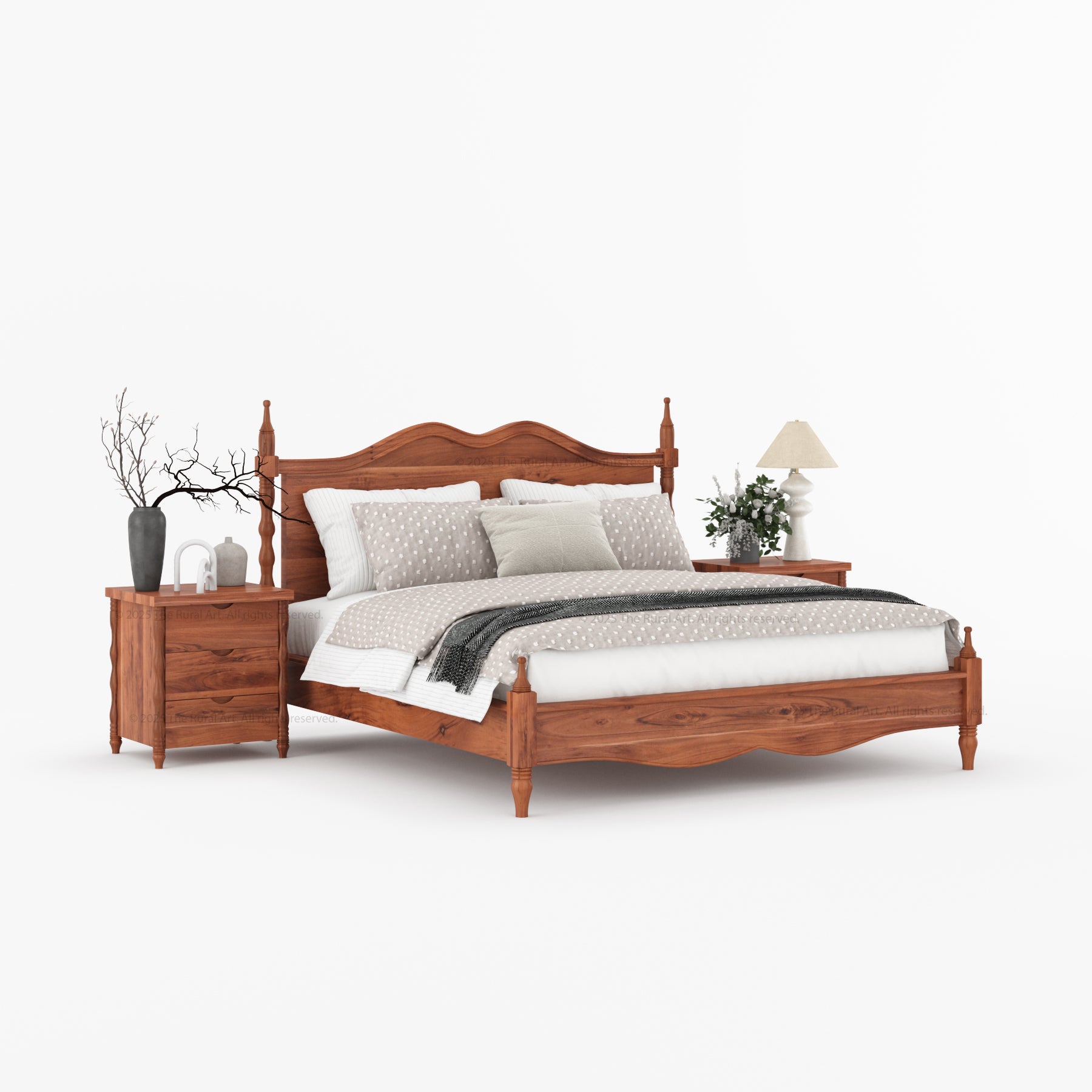 Jasper Handcrafted Solid Wood Bedroom Set with Turned Legs & Sculpted Profiles