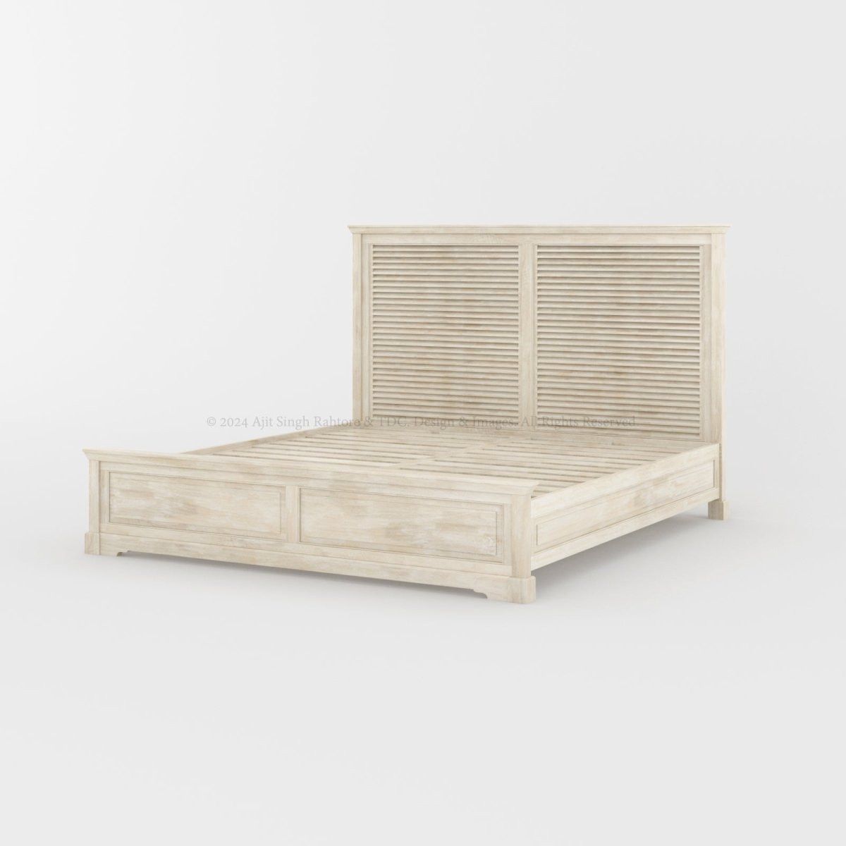Costa Mesa Solid Wood Platform Bed Louvered Slatted Headboard