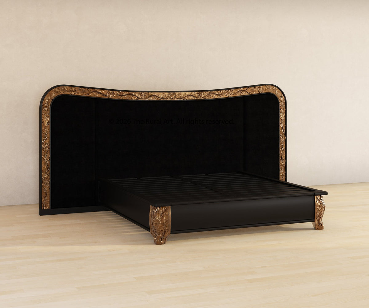 Versailles Grandeur Solid Wood Bedroom Set with Gold Leaf Carved Details