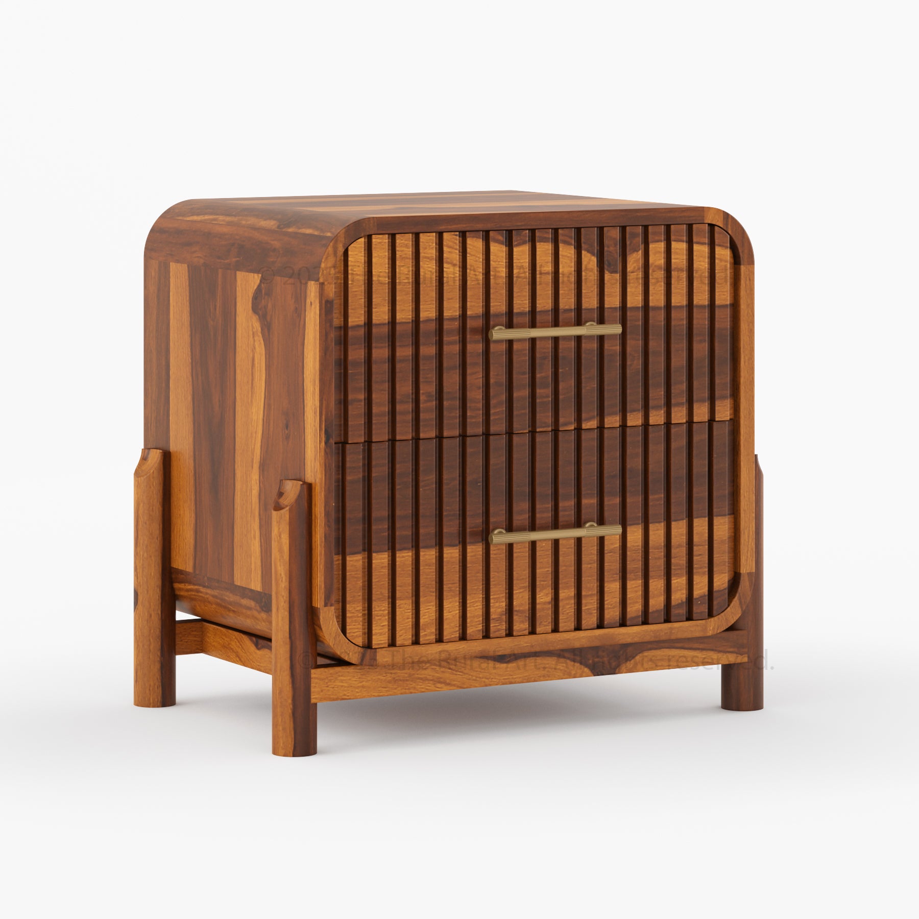 Lewes Fluted Wood Nightstand 2-Drawer Solid Wood Side Table with Sculpted Corners