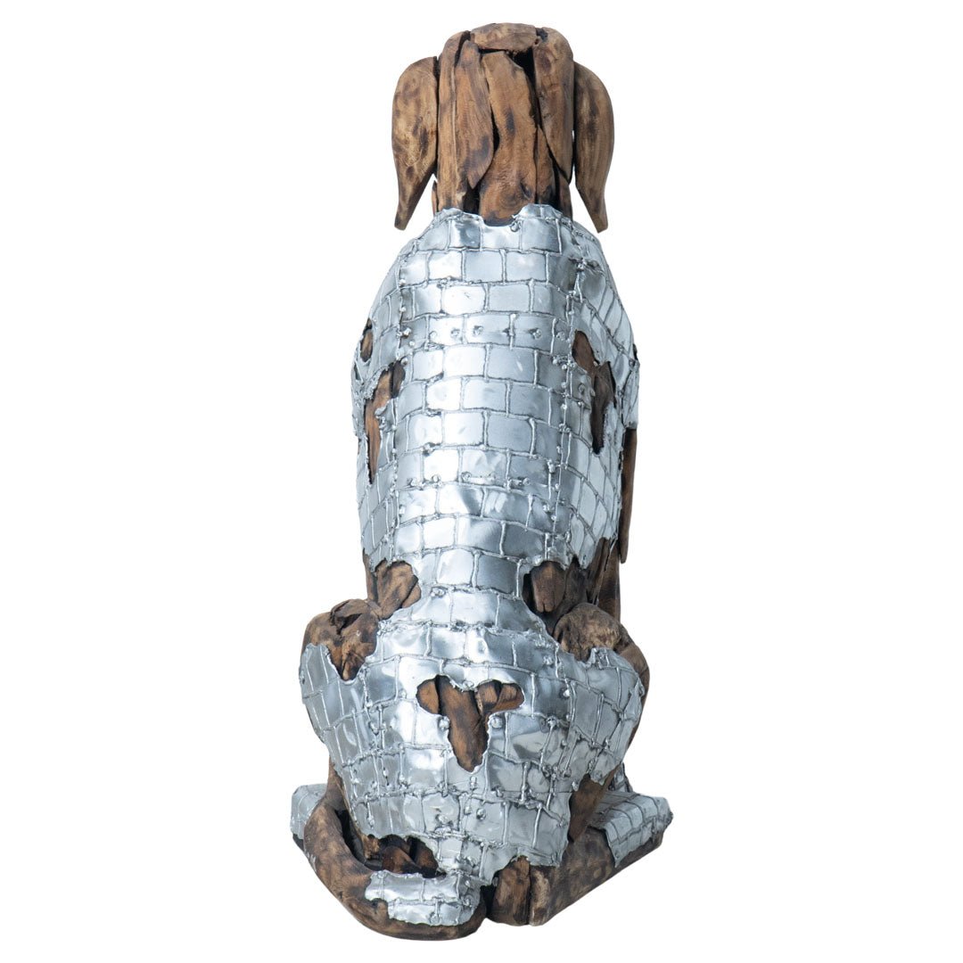 Sentinel Teak Wood & Aluminum Dog Sculpture