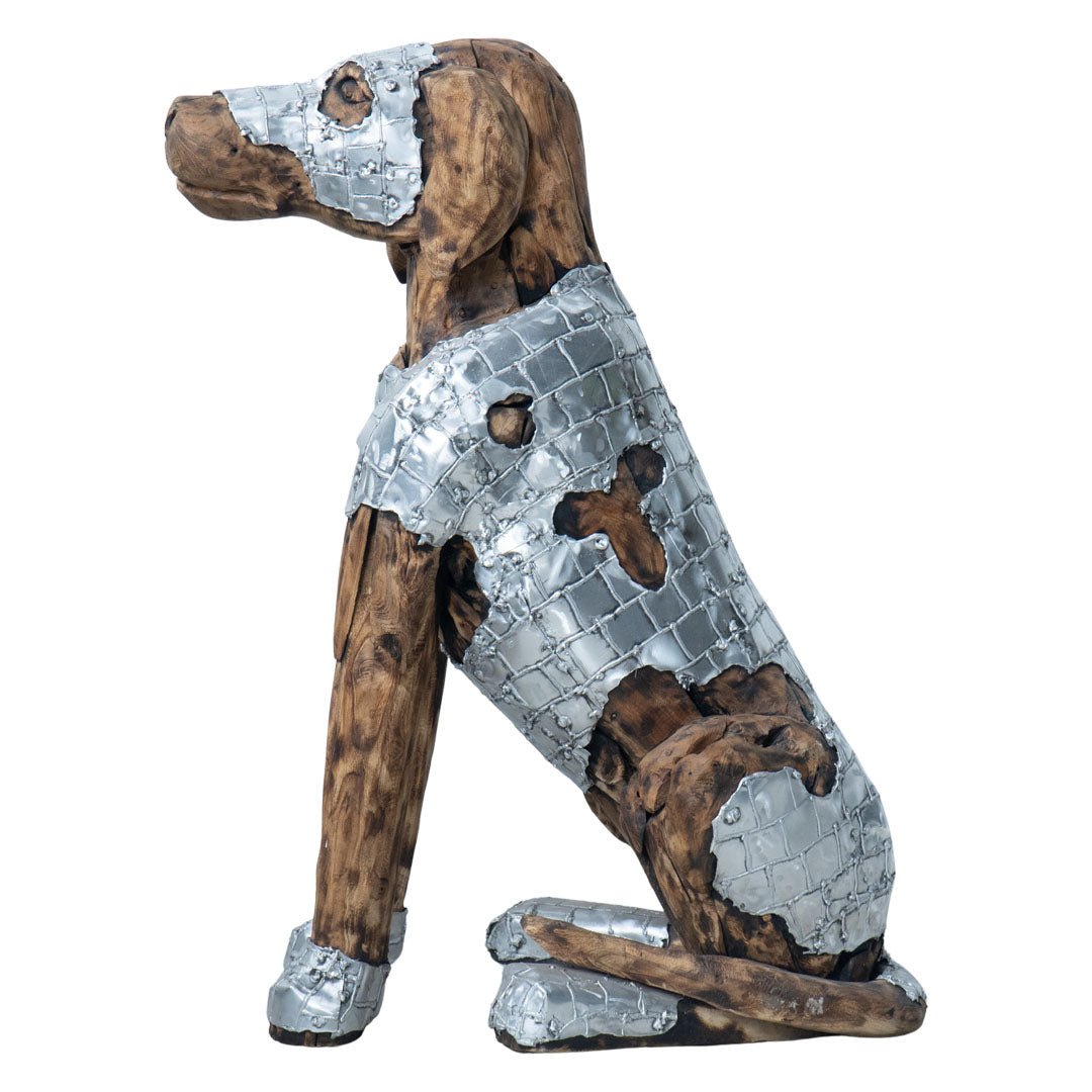 Sentinel Teak Wood & Aluminum Dog Sculpture