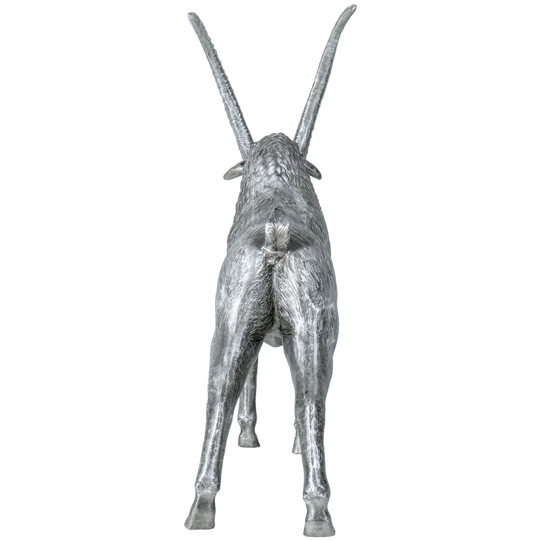 Majestic Alpine Ibex Silver Sculpture