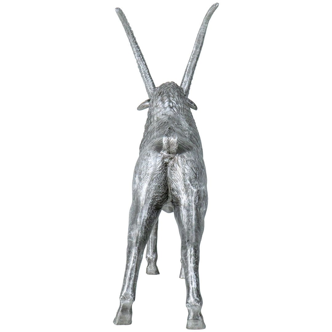 Majestic Alpine Ibex Silver Sculpture