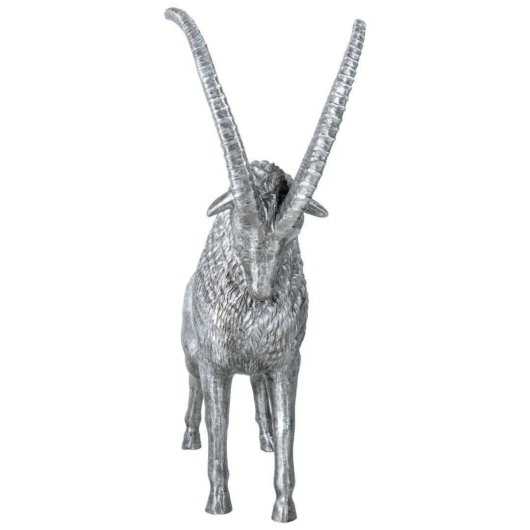 Majestic Alpine Ibex Silver Sculpture