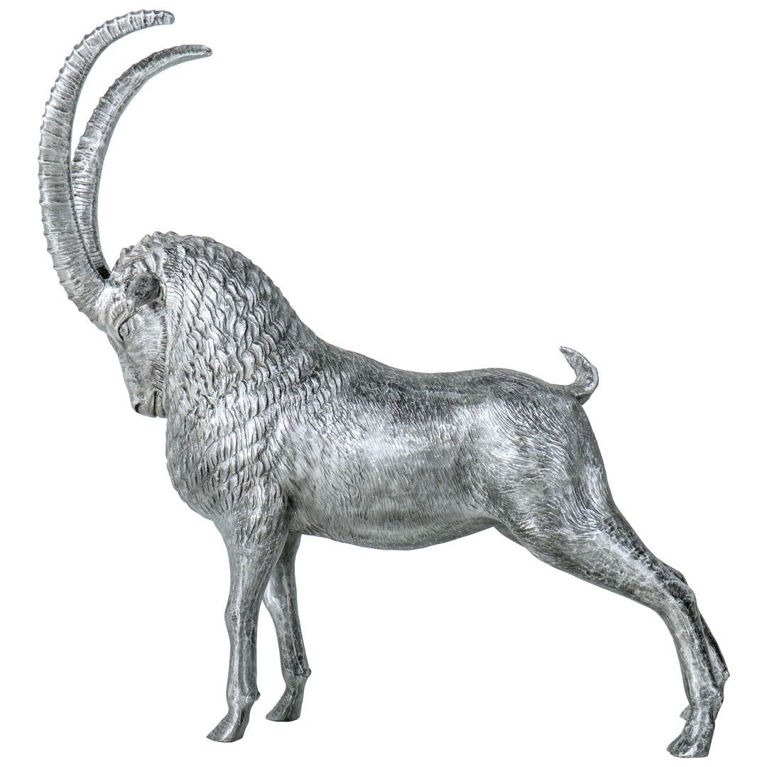Majestic Alpine Ibex Silver Sculpture