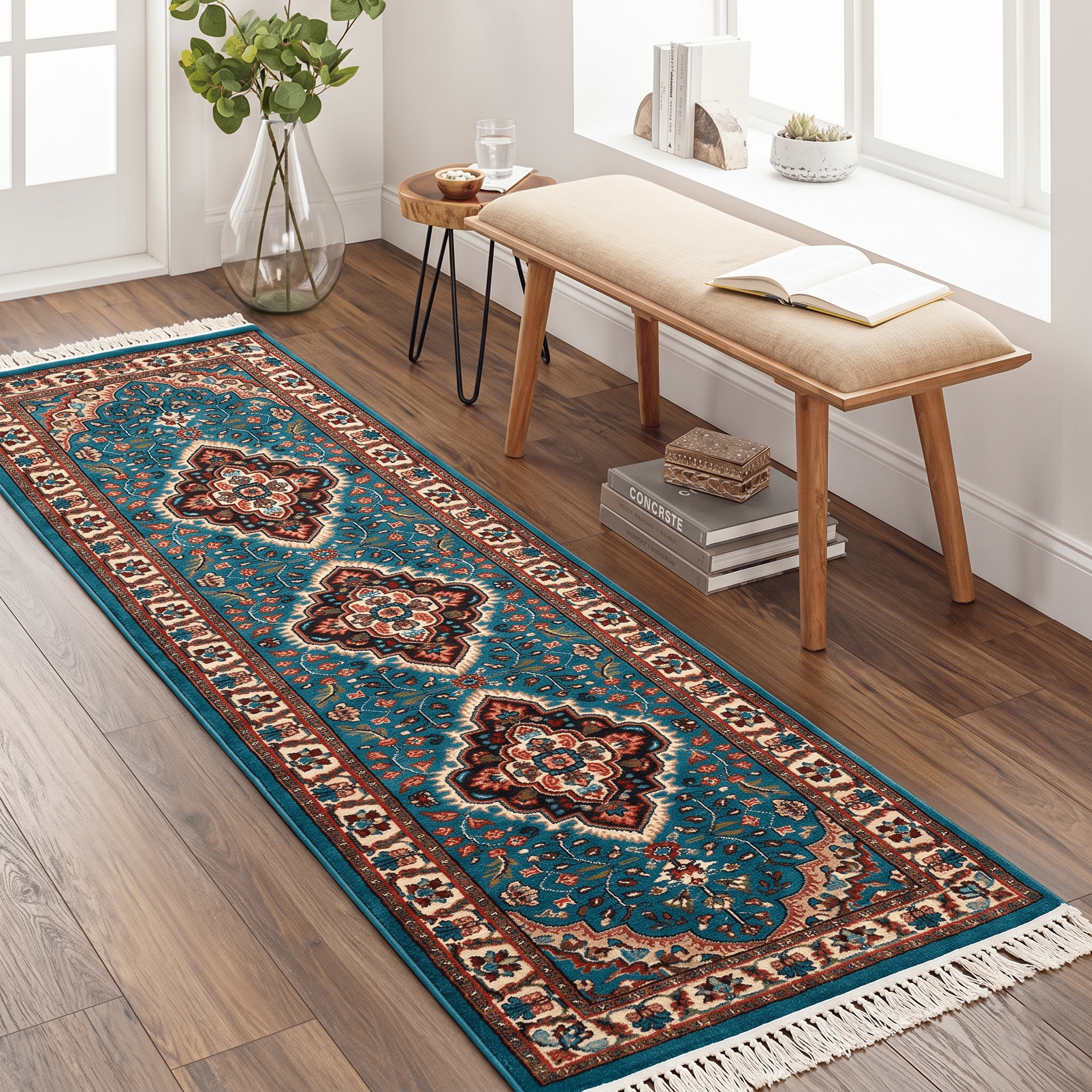 Highland Turquoise Hand-Knotted Wool Runner Rug