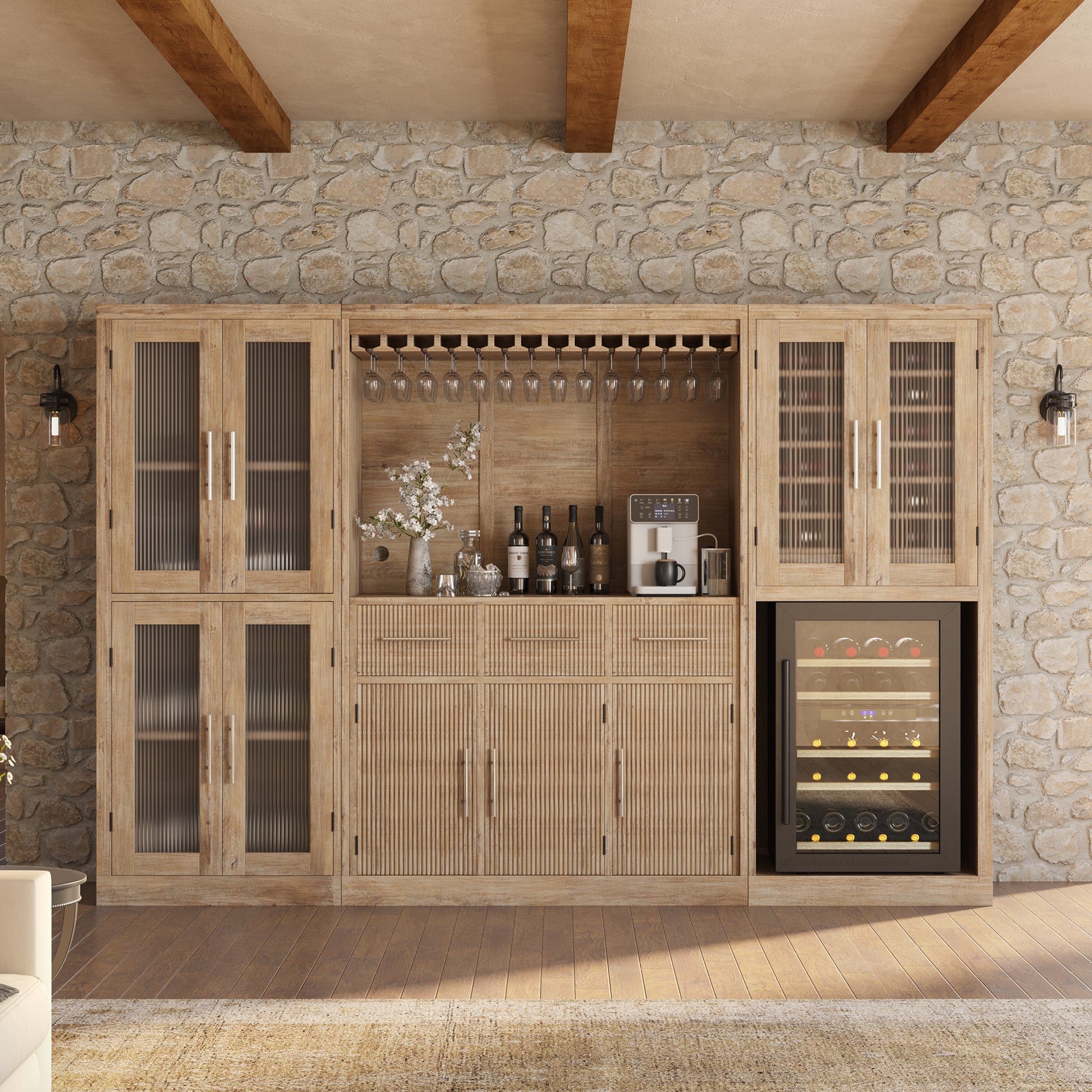Kentucky Grand Reserve Wine Bar Cabinet with Fridge Space & Coffee Station
