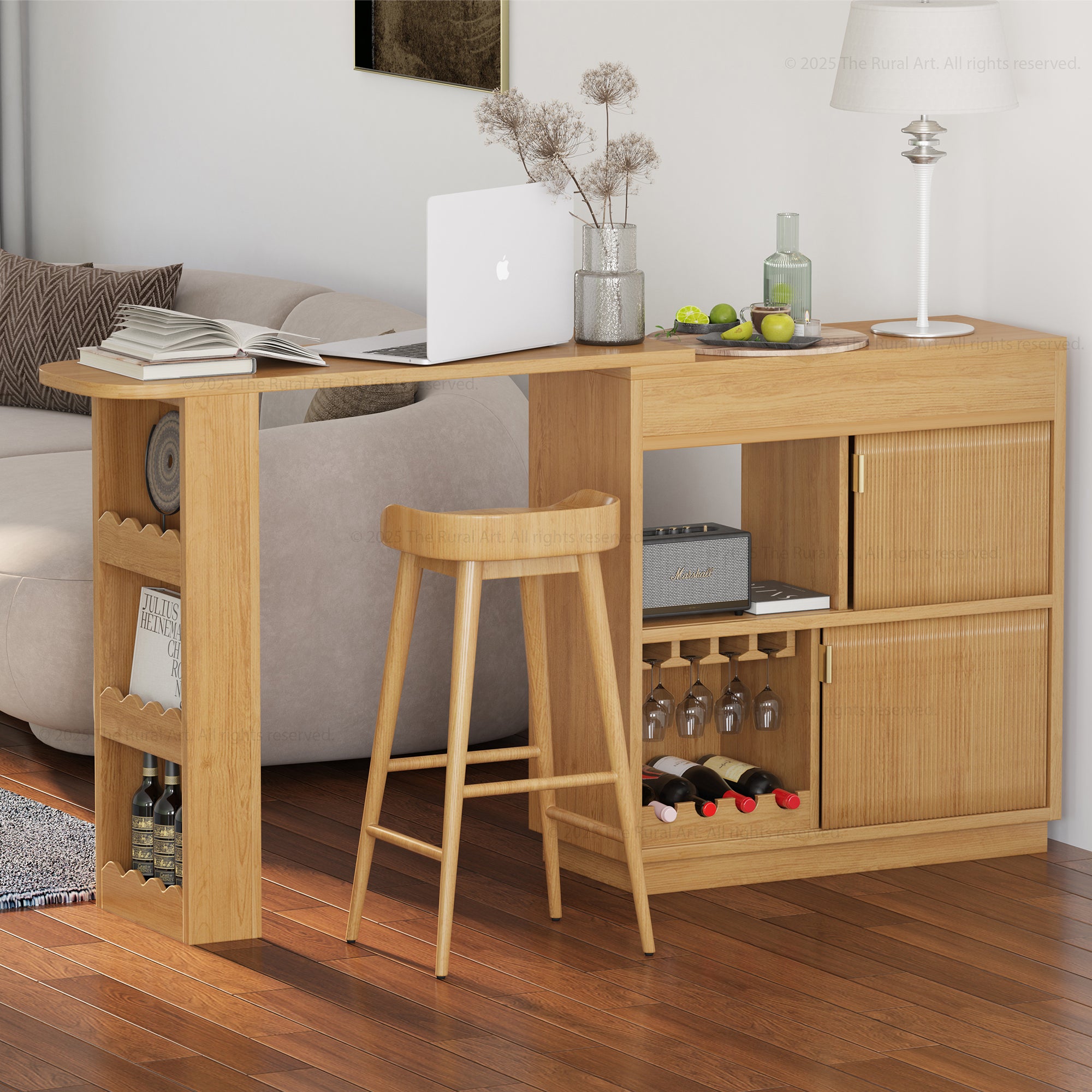 Palo Alto Folding Bar Desk Cabinet | Solid Wood with Wine Storage