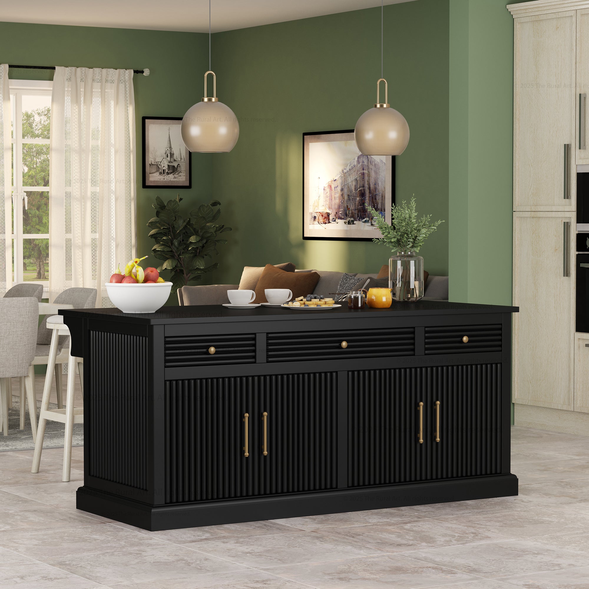 Sonoma Solid Wood Kitchen Island with Fluted Panel