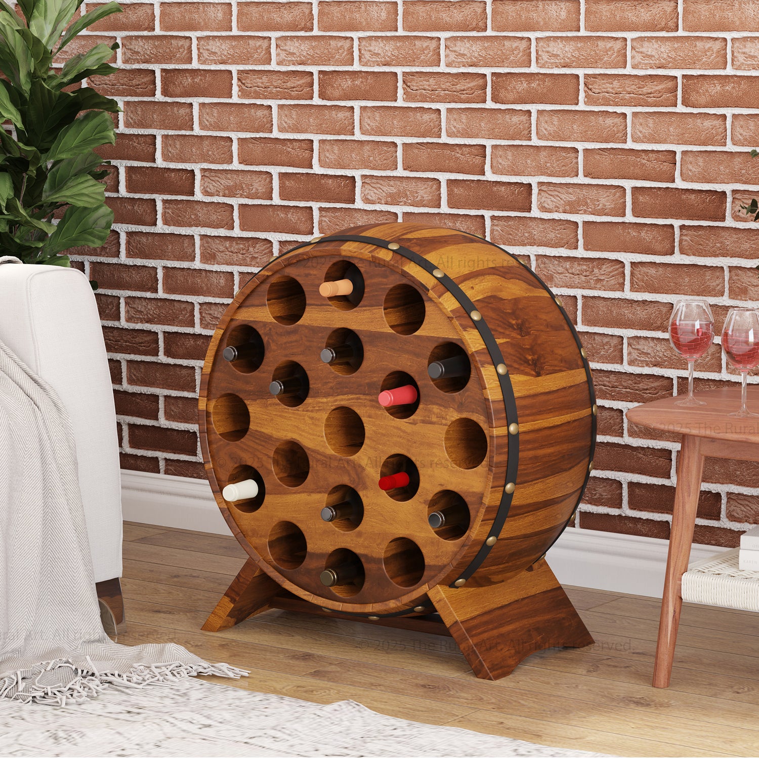 Portland Barrel Style Solid Wood Wine Rack 19 Bottle Holder