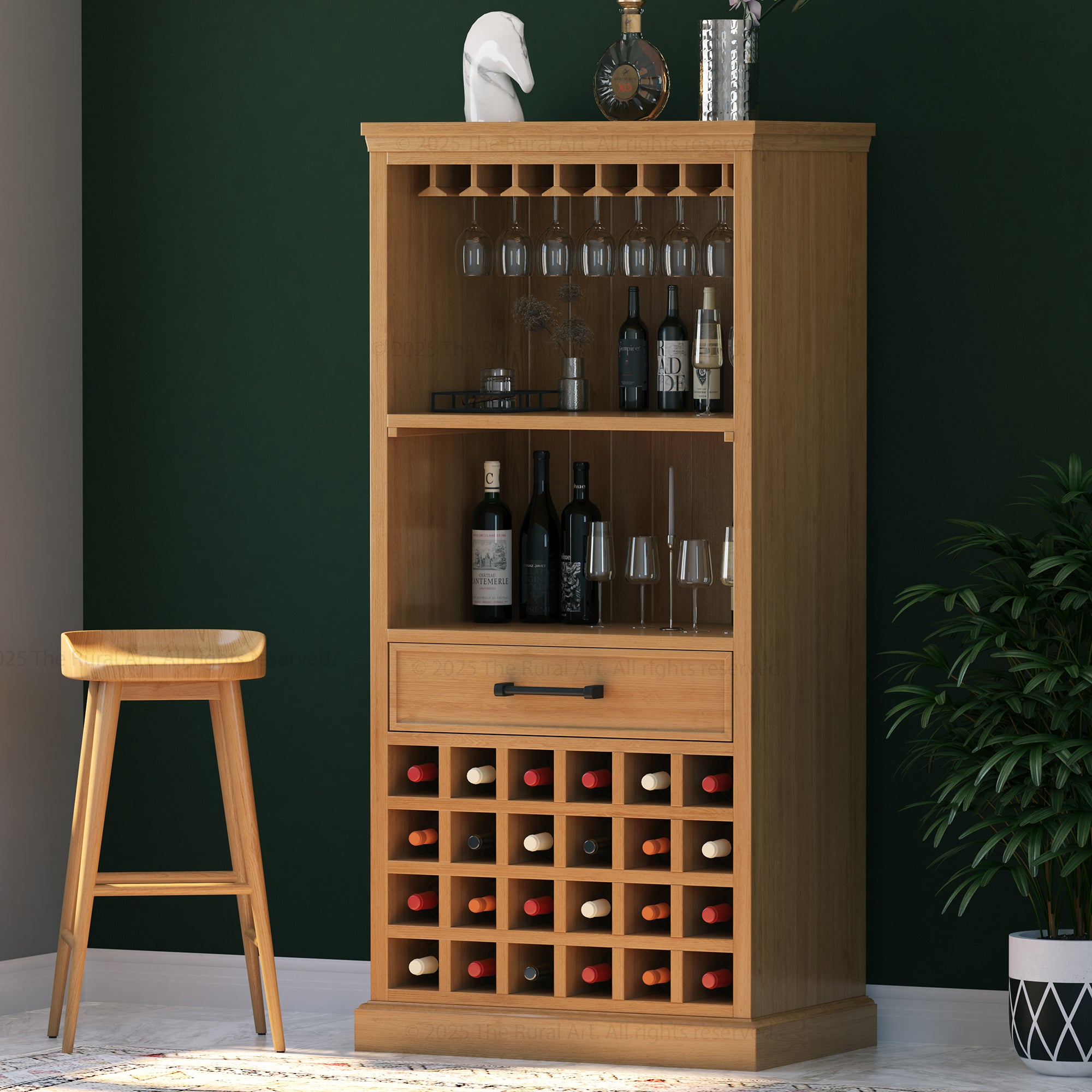 Palo Alto Solid Wood Wine Bar Cabinet with Glass Rack