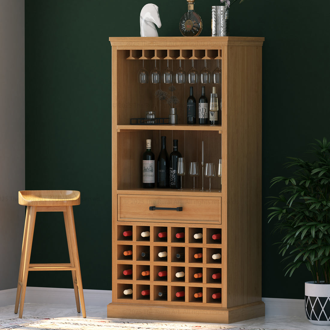 Palo Alto Solid Wood Wine Bar Cabinet with Glass Rack